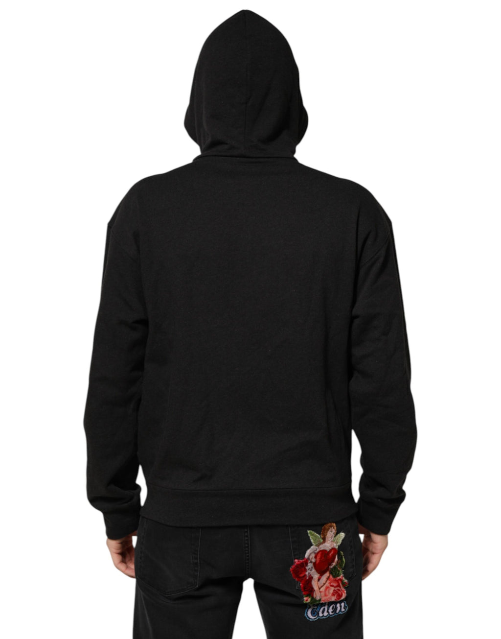Sweat à capuche Dolce & Gabbana noir avec logo, zip complet, pull à capuche en coton, style décontracté et moderne.