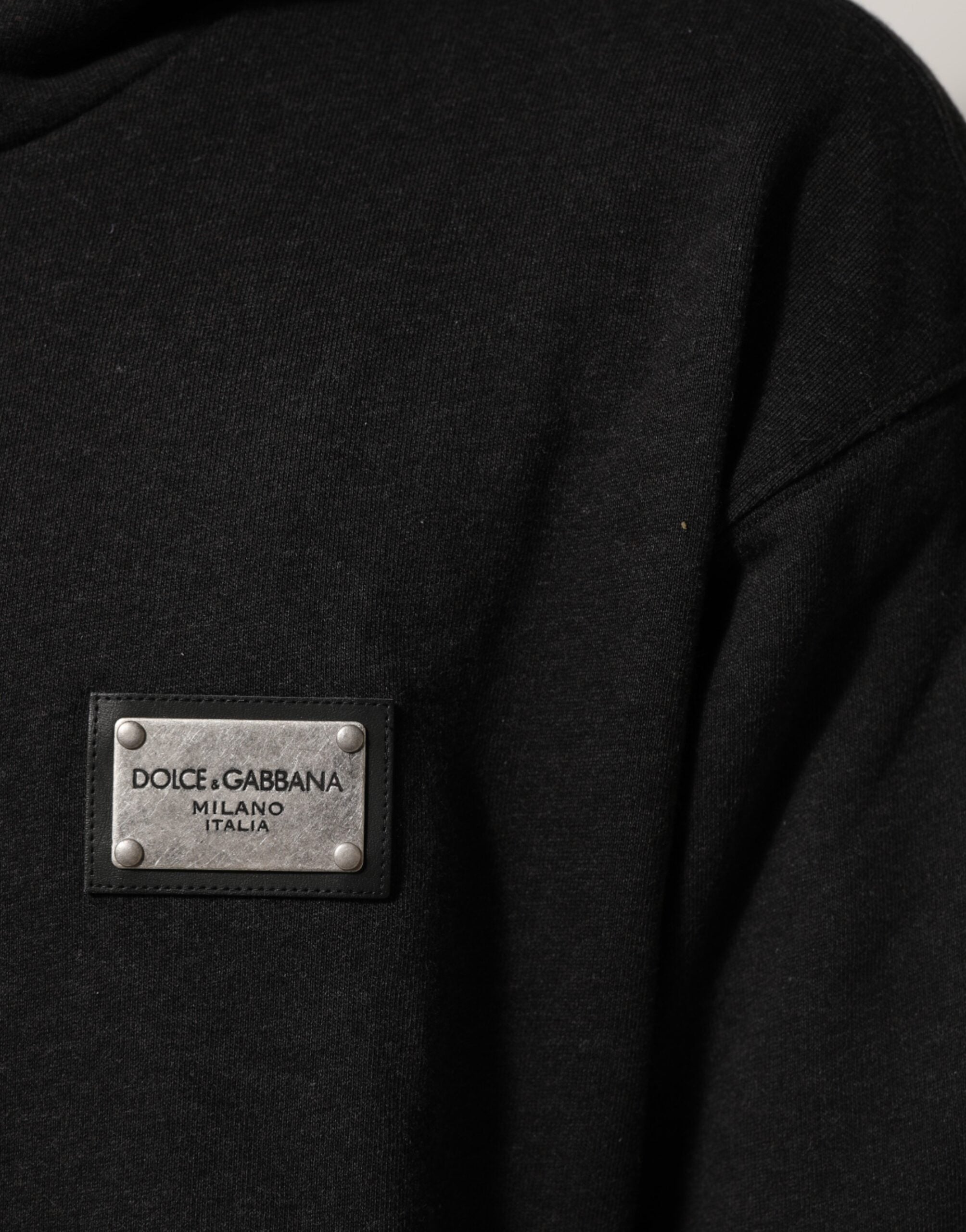 Sweat à capuche Dolce & Gabbana noir avec logo, zip complet, pull à manches longues et design élégant.