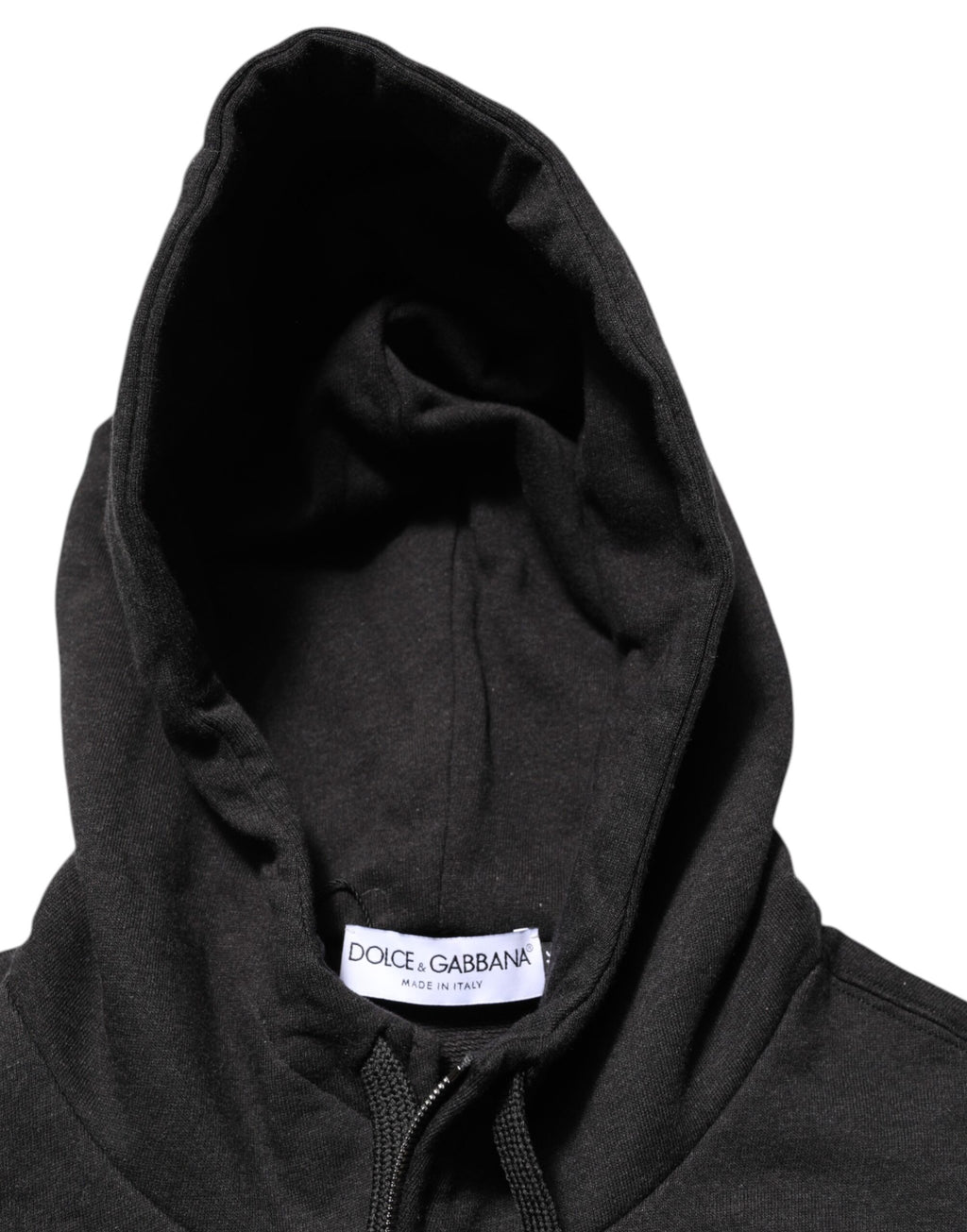 Sweat à capuche Dolce & Gabbana noir avec logo complet, fermeture éclair, style décontracté et tissu doux.