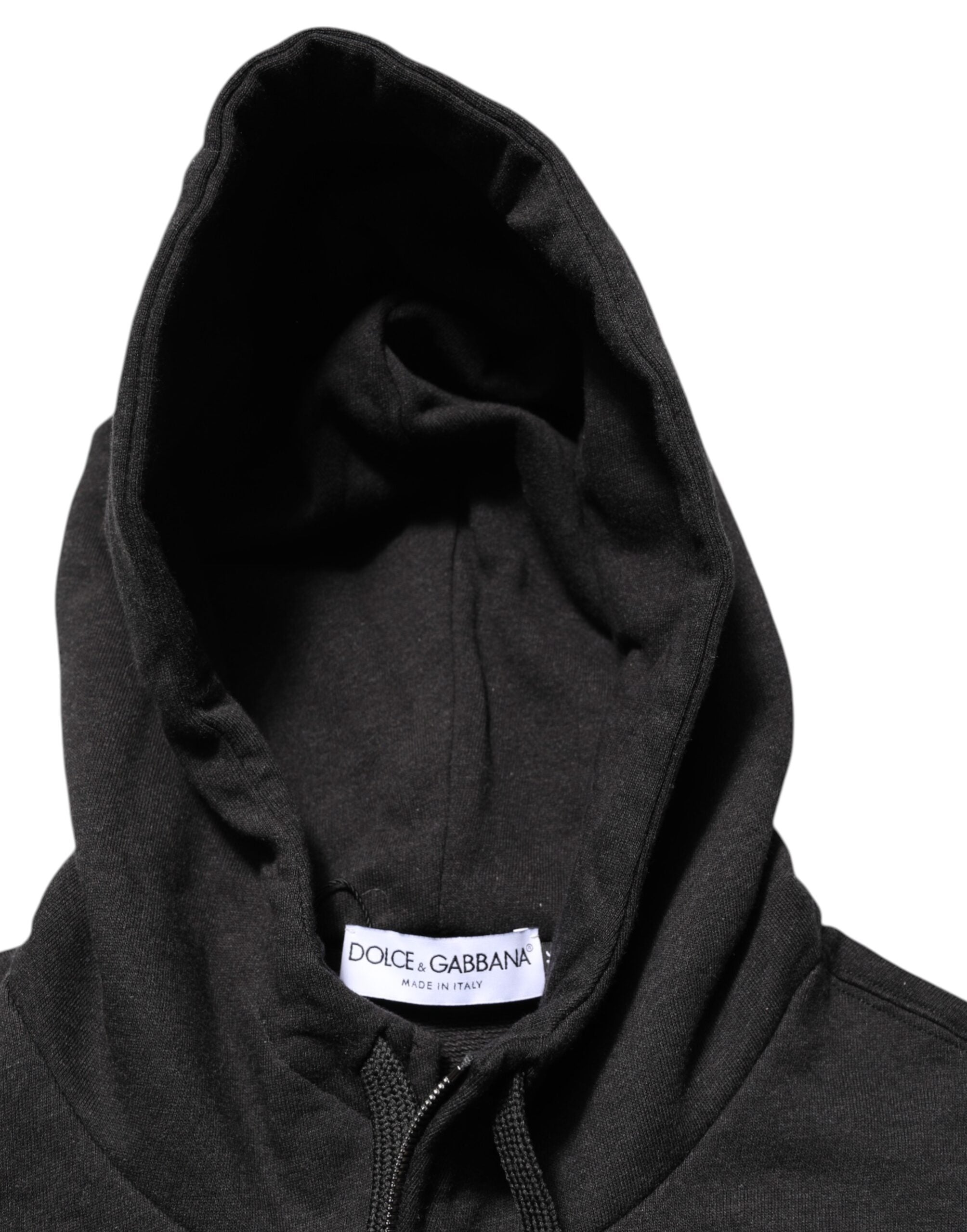 Sweat à capuche Dolce & Gabbana noir avec logo complet, fermeture éclair, style décontracté et tissu doux.
