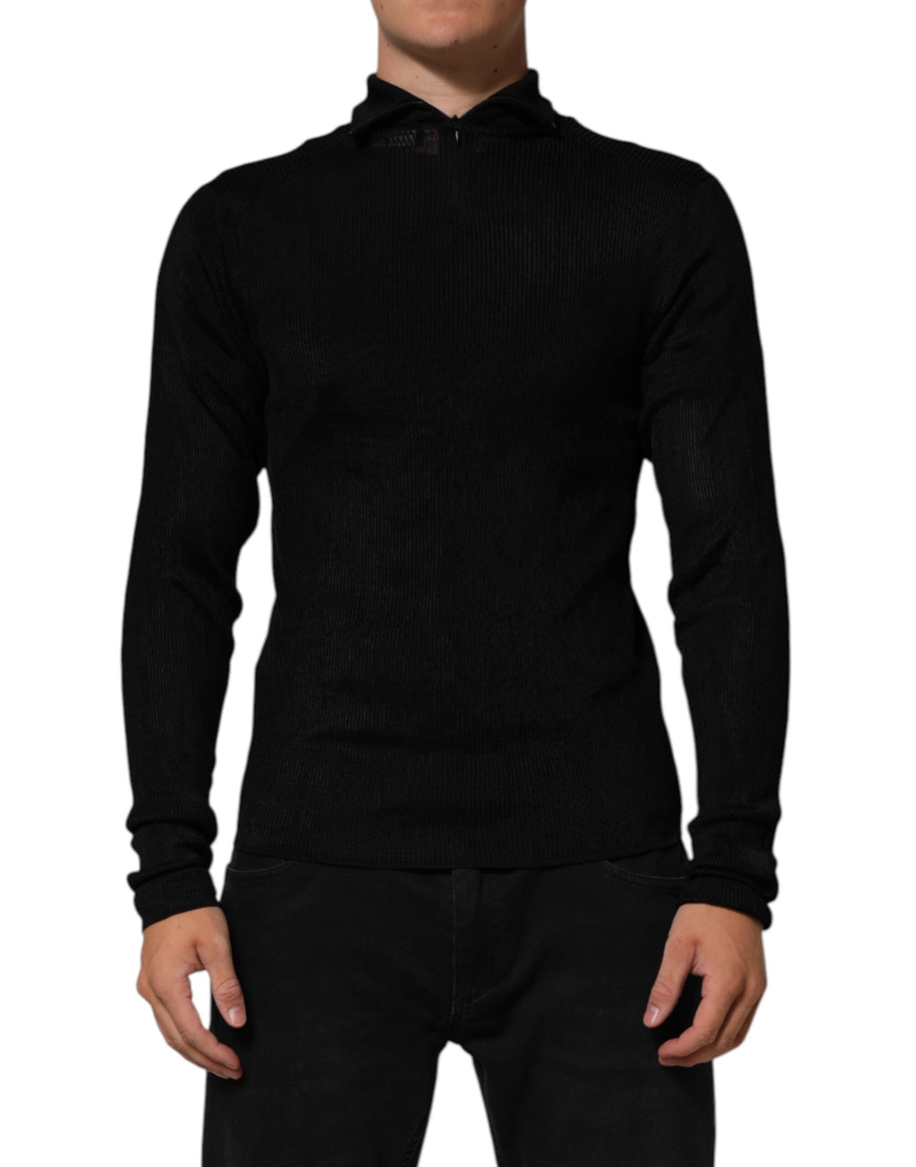 Pull à col roulé en viscose noir de Dolce & Gabbana, pull-over élégant avec col montant et coupe ajustée.