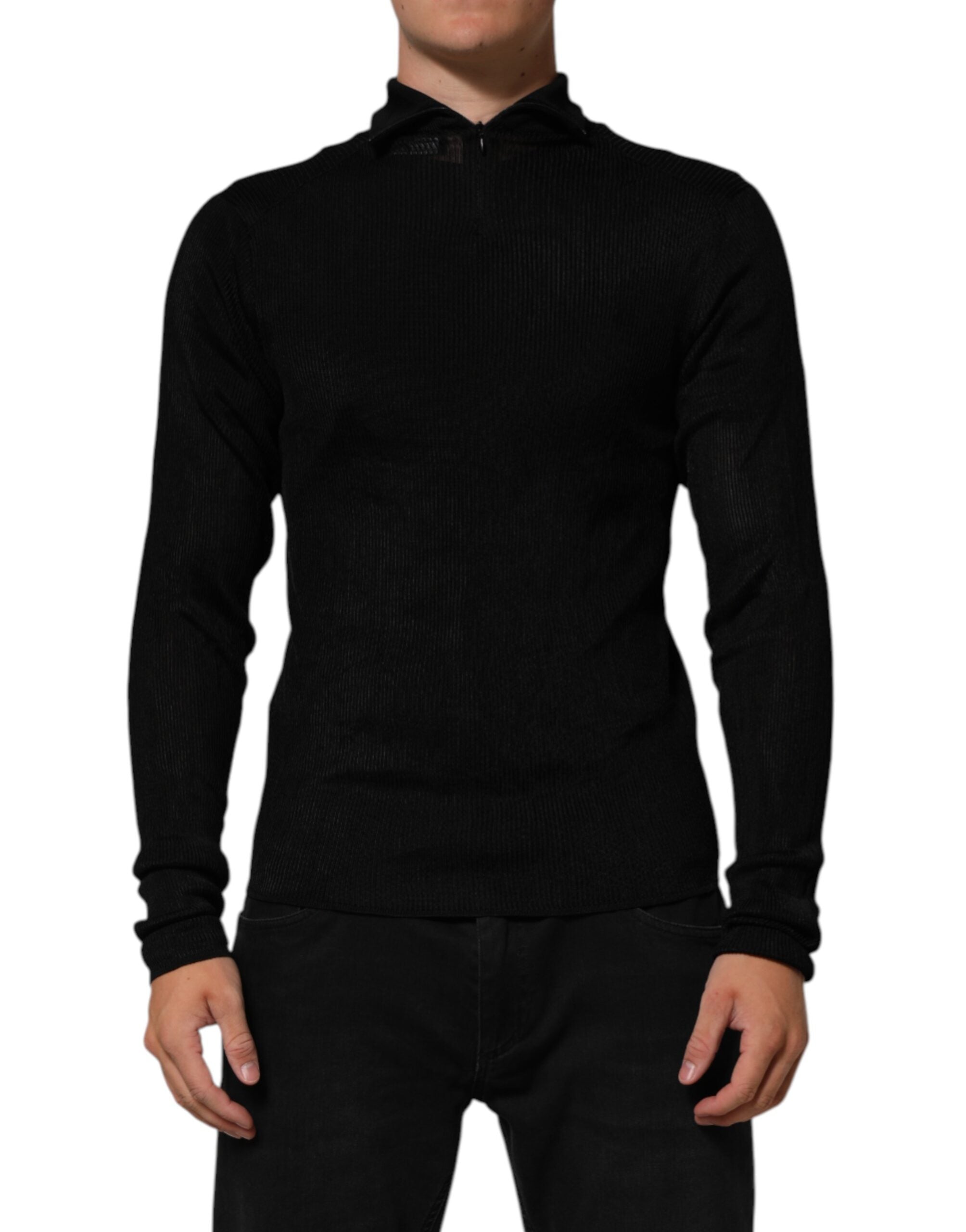 Pull à col roulé en viscose noir de Dolce & Gabbana, pull-over élégant avec col montant et coupe ajustée.