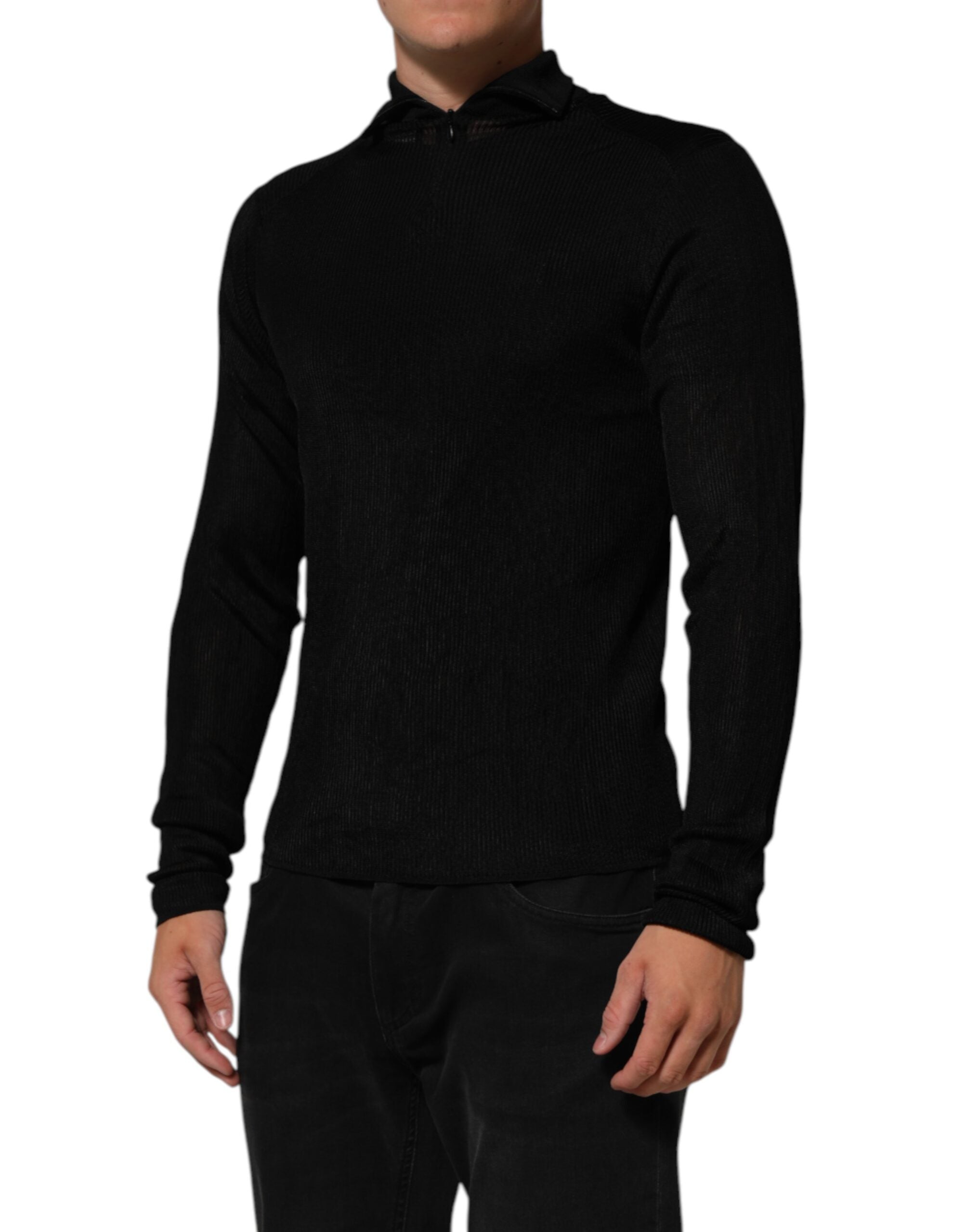 Pull-over à col roulé noir en viscose de Dolce & Gabbana, pull-over élégant avec coupe classique.