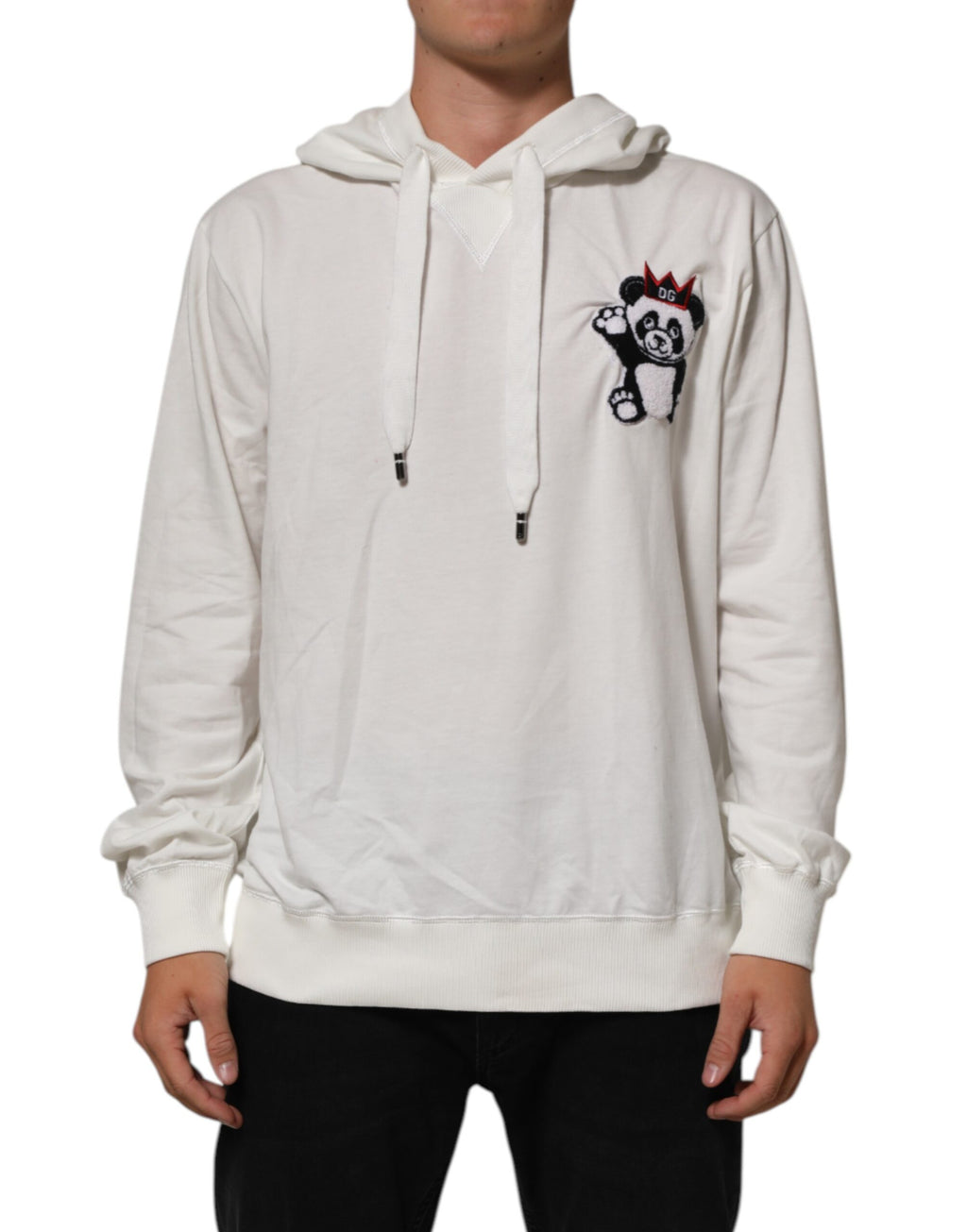 Sweat à capuche en coton blanc avec motif panda de Dolce & Gabbana, pull décontracté pour femme.