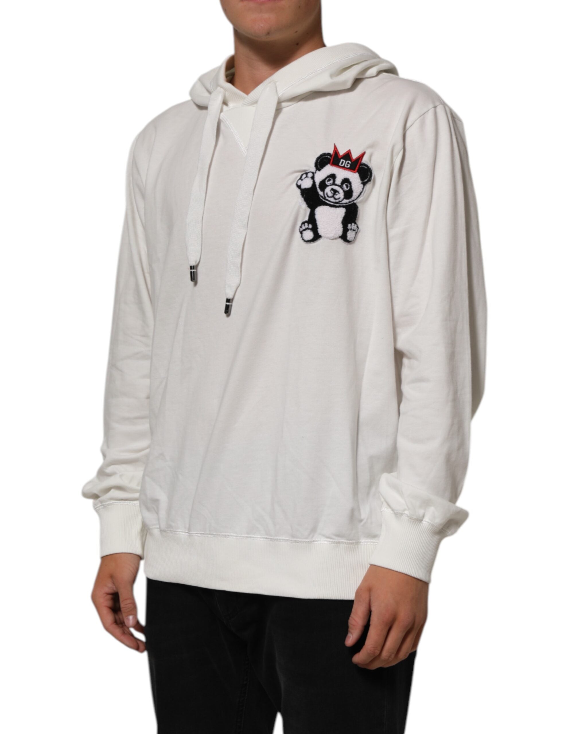 Sweat à capuche en coton blanc Dolce & Gabbana avec motif panda, pull décontracté pour homme ou femme.