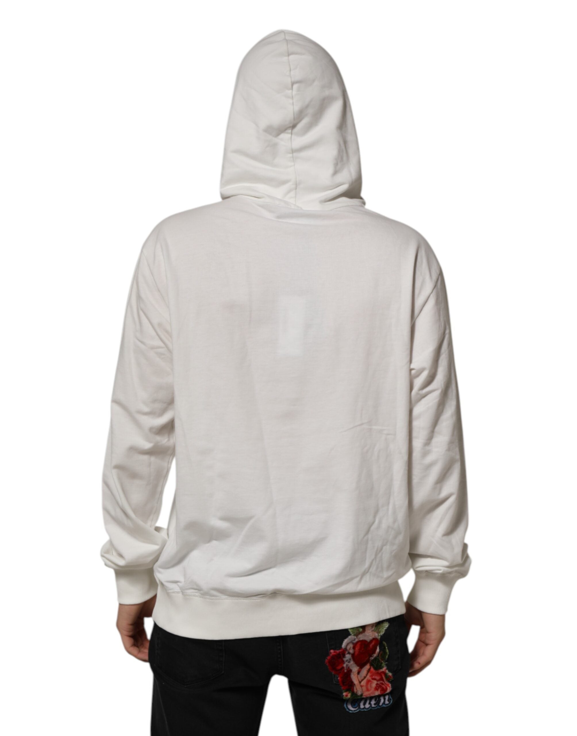 Sweat à capuche en coton blanc avec panda imprimé, Dolce & Gabbana, pull décontracté pour homme.