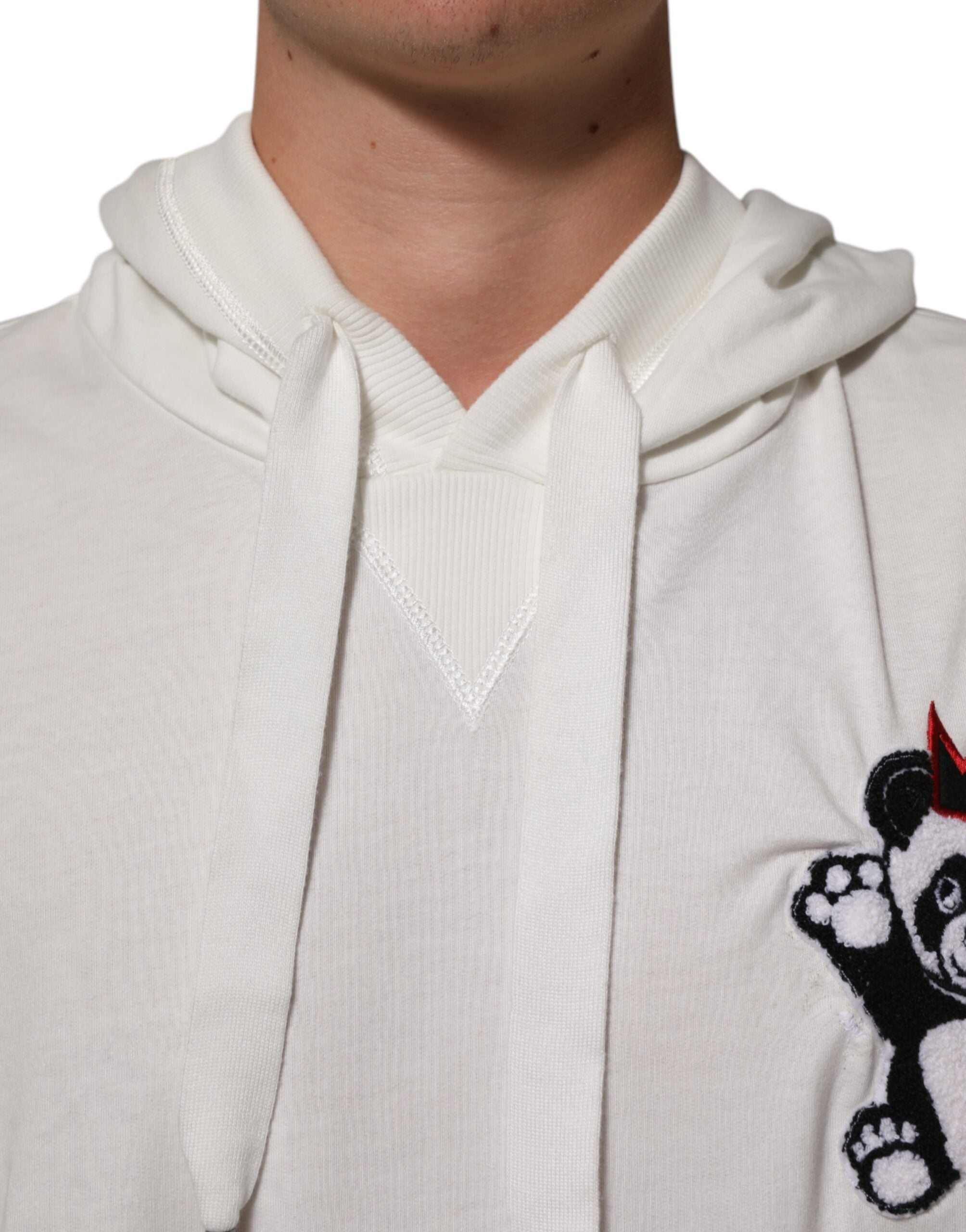 Sweat à capuche Dolce & Gabbana en coton blanc avec motif panda, style décontracté et confort.