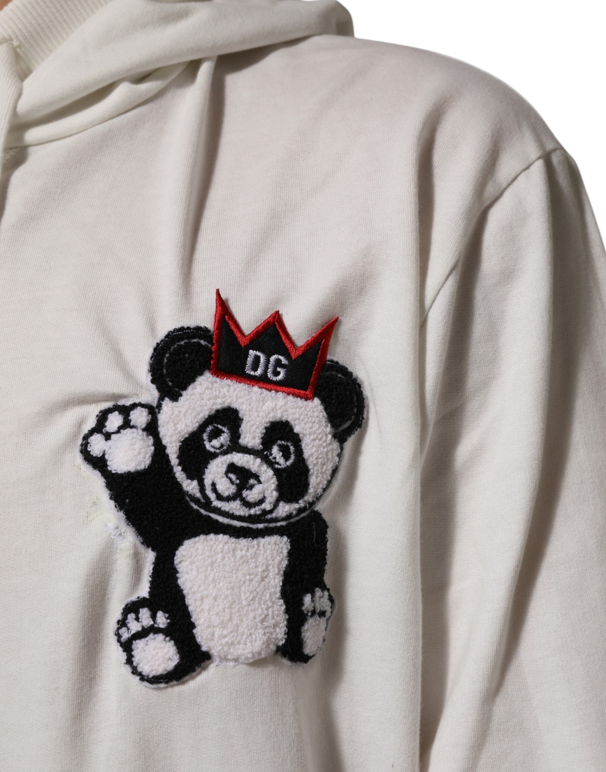 Sweat à capuche en coton blanc avec panda imprimé, marque Dolce & Gabbana, vêtement décontracté pour homme.