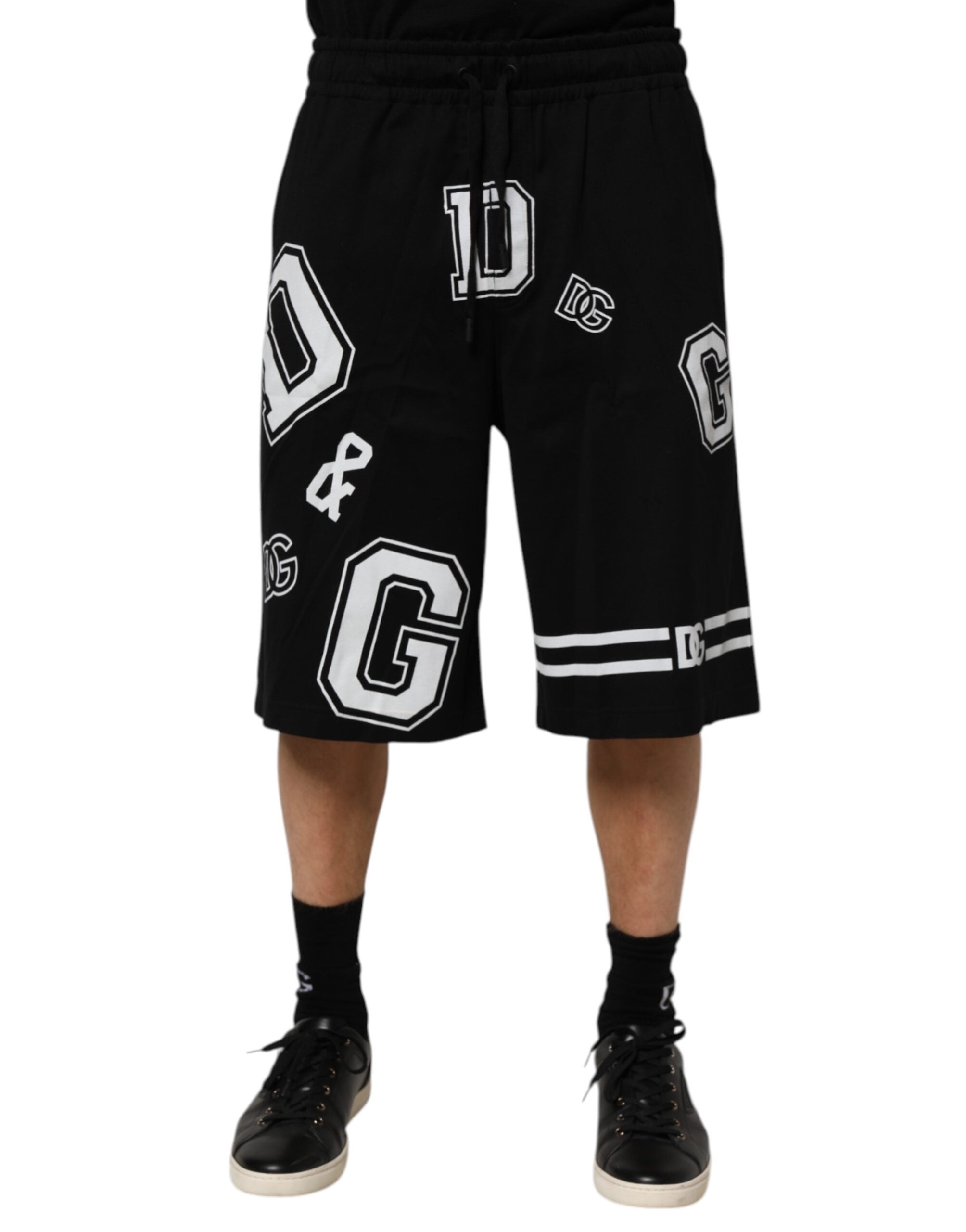 Shorts bermuda en coton noir Dolce & Gabbana avec logo imprimé, style décontracté et confortable, pour homme.