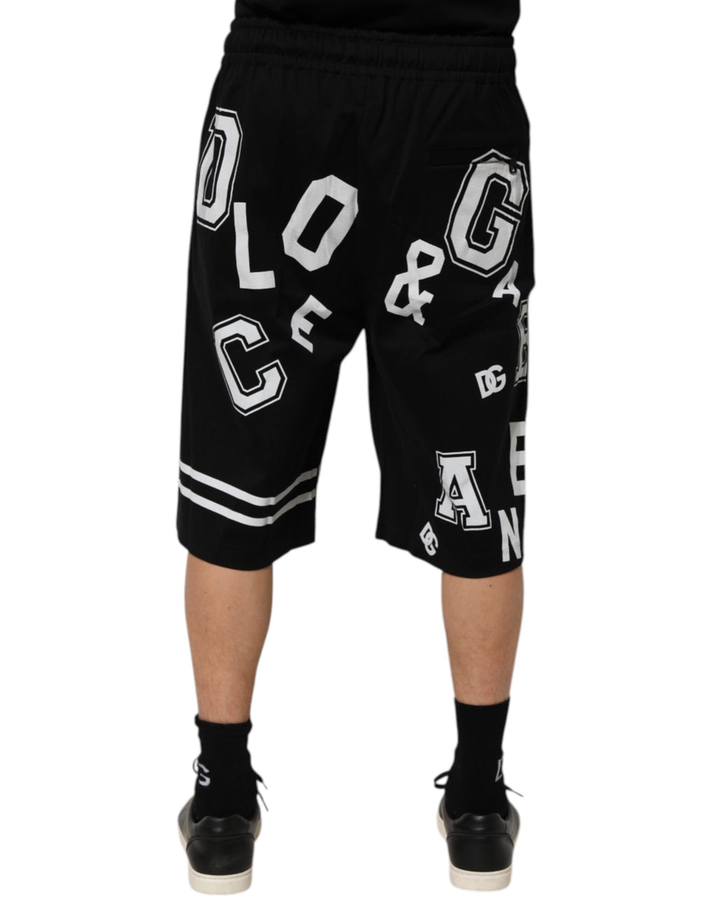 Shorts bermuda en coton noir avec logo imprimé de Dolce & Gabbana, style décontracté et confortable.