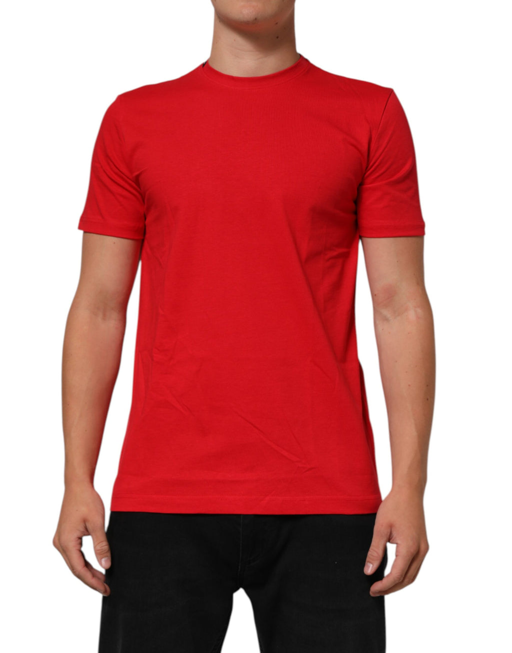 T-shirt en coton rouge Dolce & Gabbana Goodluck 2023 à col rond, motif de chance, vue de face.
