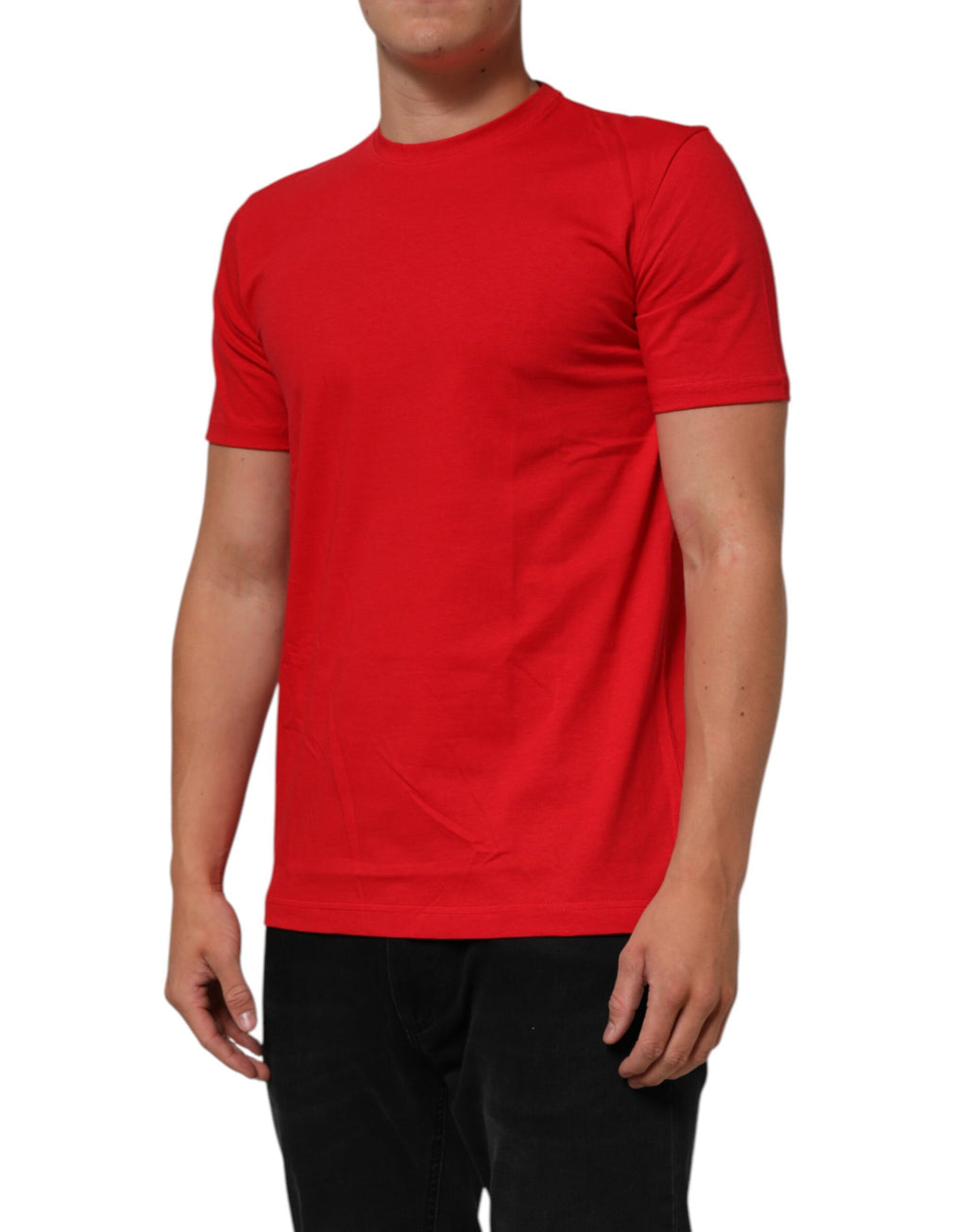 T-shirt en coton rouge Dolce & Gabbana Goodluck 2023 avec col ras du cou, motif de chance, vue de face.