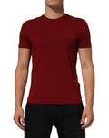 T-shirt à manches courtes Dolce & Gabbana logo rouge bourgogne, col rond, tissu en coton, vue de face.