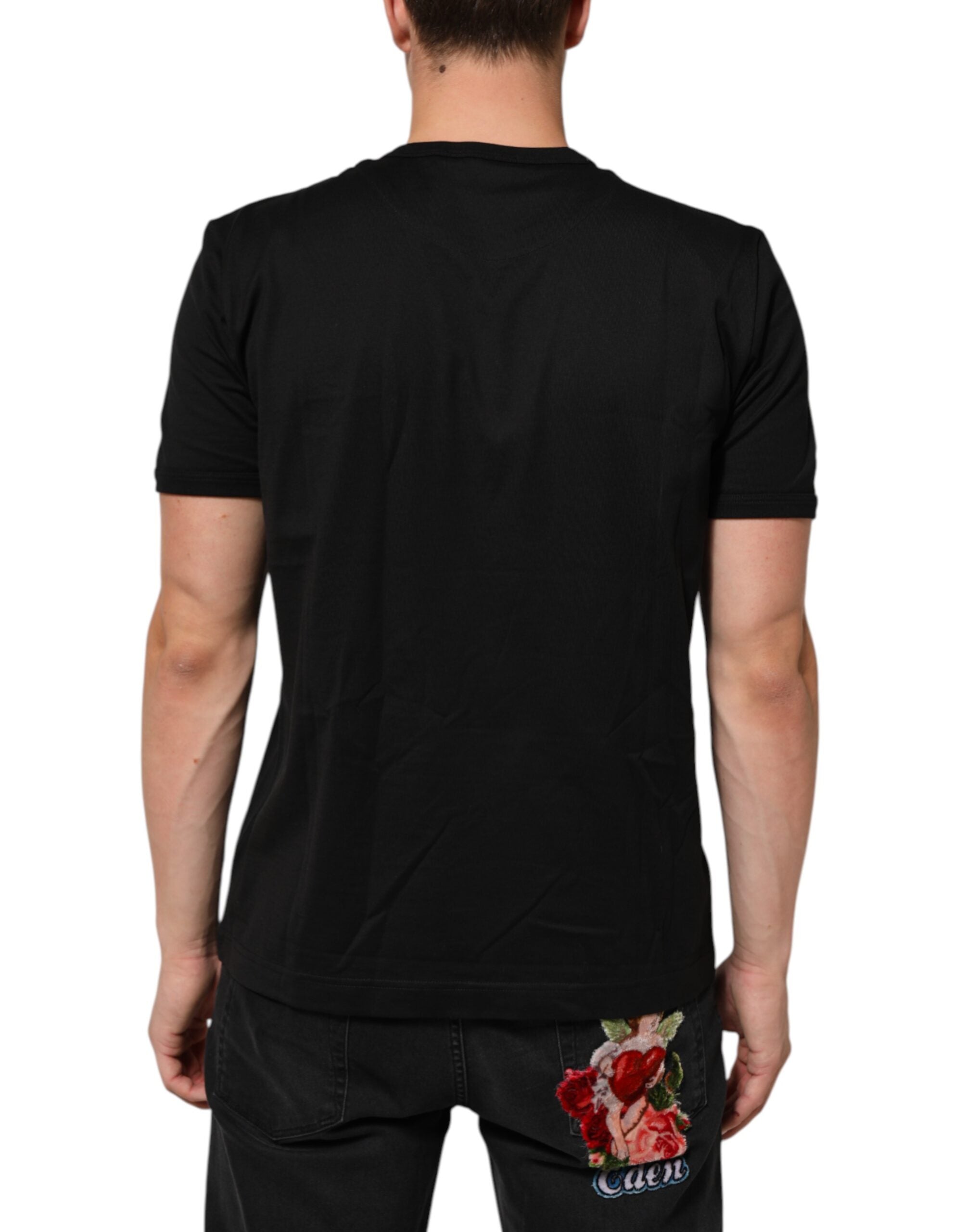 T-shirt en coton noir Dolce & Gabbana Goodluck 2021 avec col rond, design moderne et logo visible sur le devant.