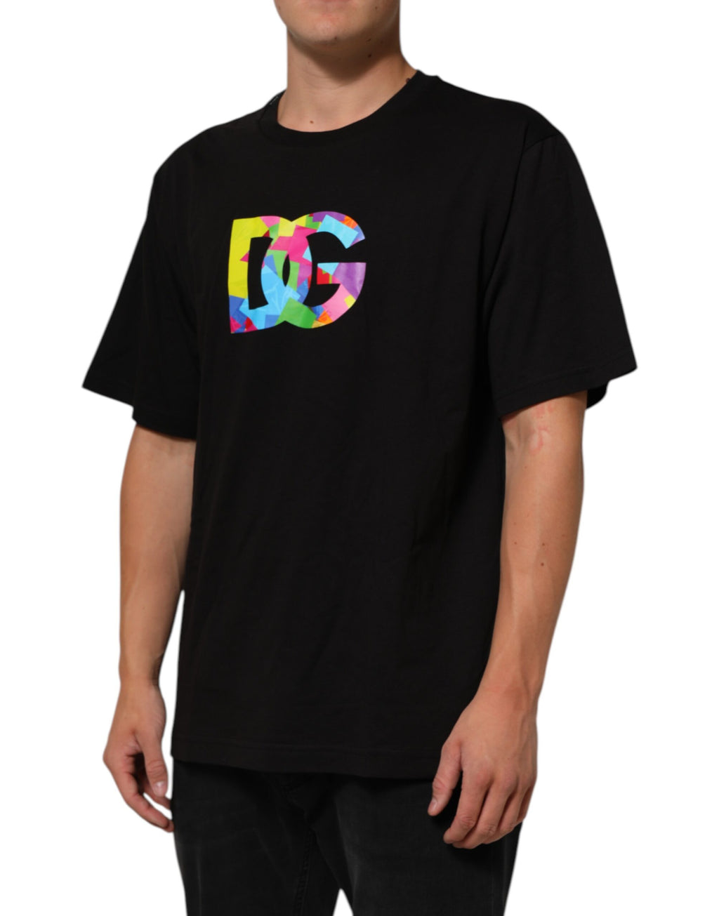 T-shirt homme noir Dolce & Gabbana en coton avec logo imprimé et col rond, vue de face.