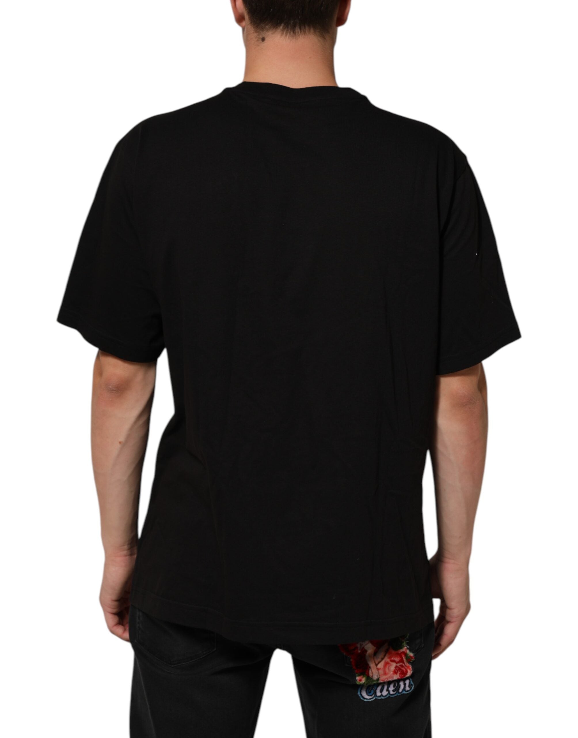 T-shirt homme Dolce & Gabbana en coton noir avec logo imprimé, col rond, mode décontractée.