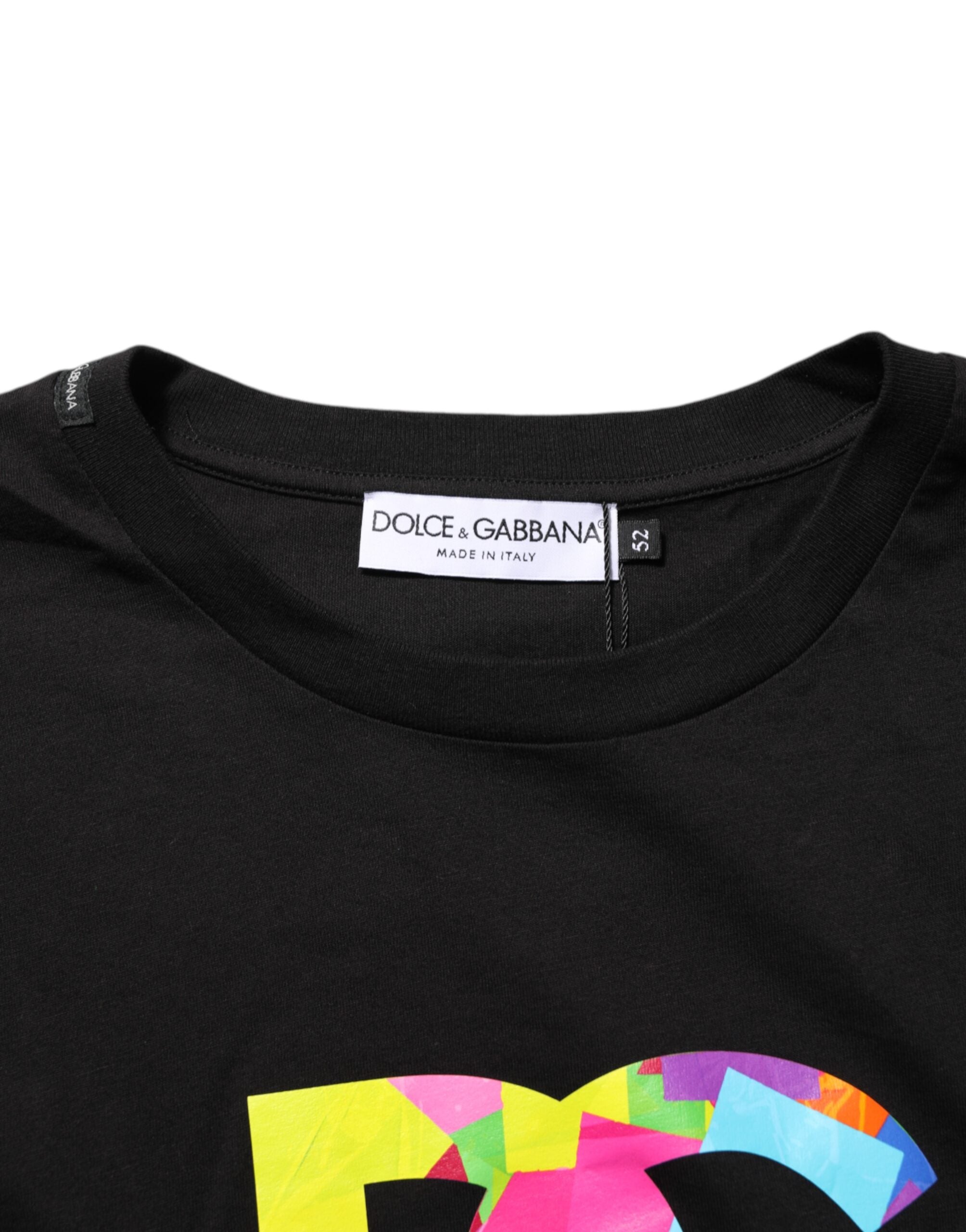 T-shirt homme en coton noir avec logo imprimé Dolce & Gabbana, col rond, style décontracté.
