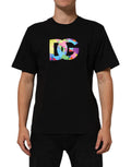 T-shirt en coton noir Dolce & Gabbana avec logo imprimé, col rond, vue de face.