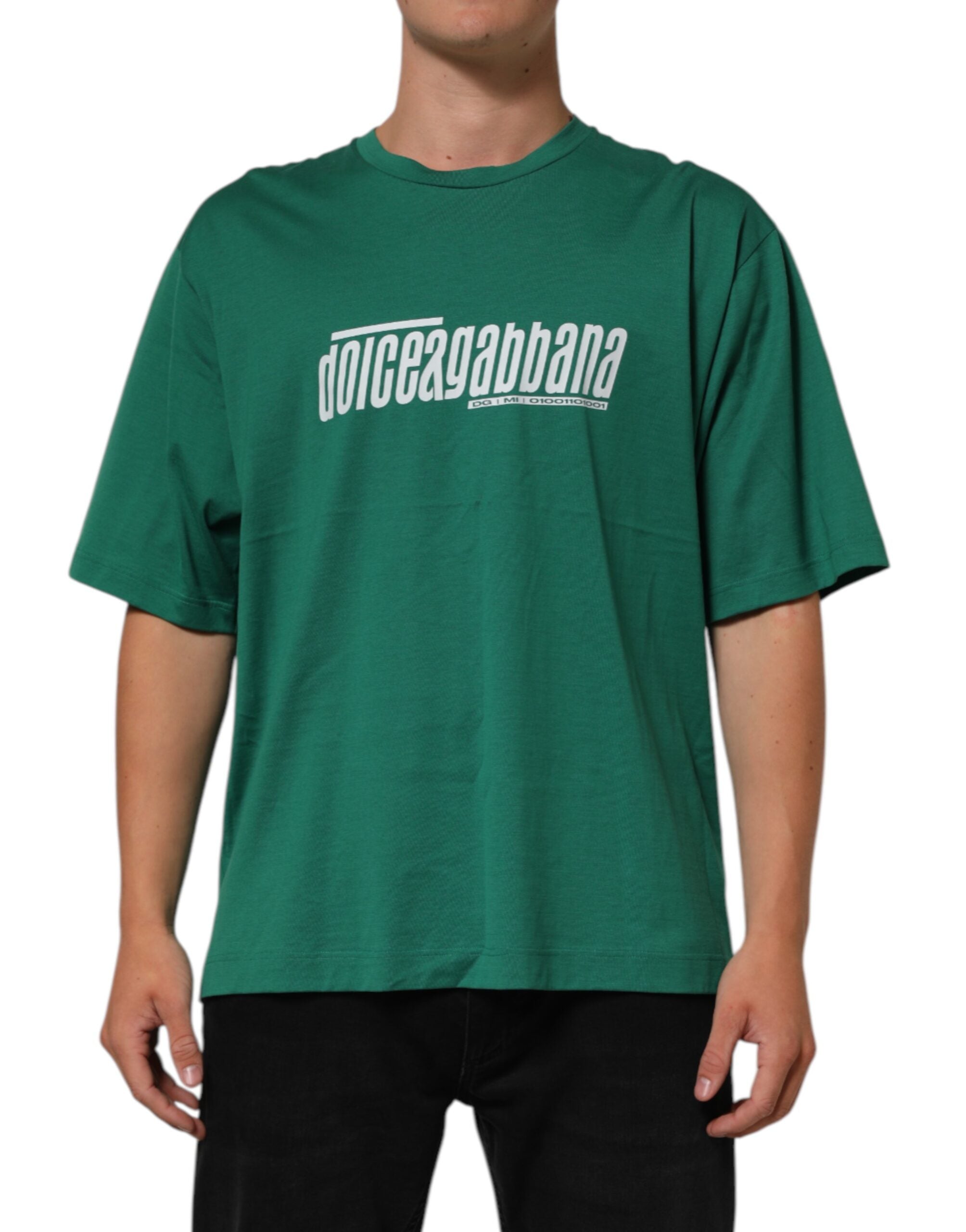T-shirt Dolce & Gabbana en coton vert avec logo graphique imprimé et col rond, vue de face.