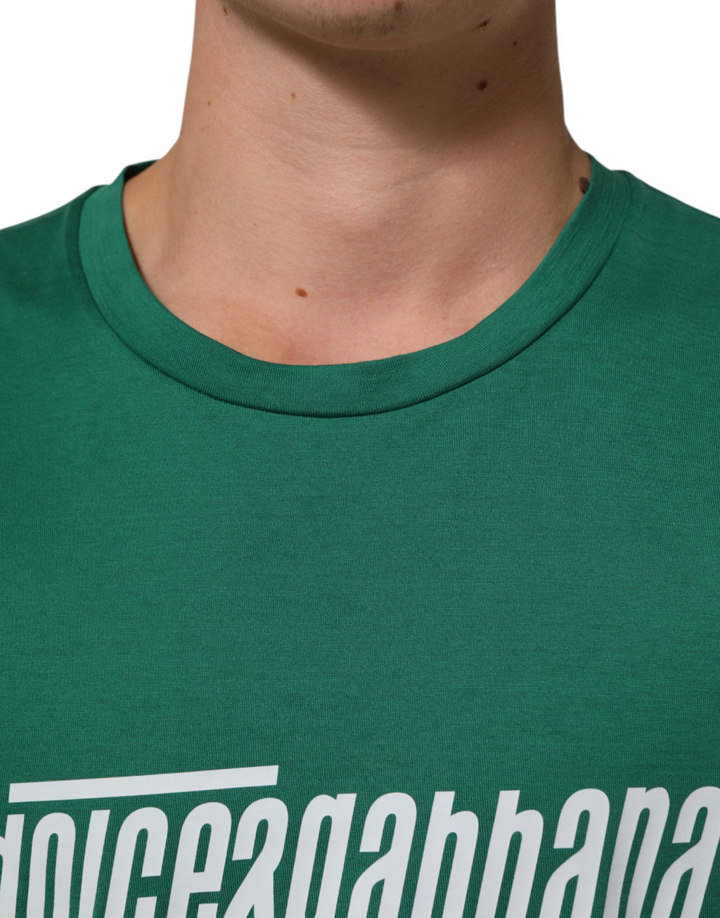 T-shirt vert en coton Dolce & Gabbana avec logo graphique imprimé, col rond, style casual pour homme.