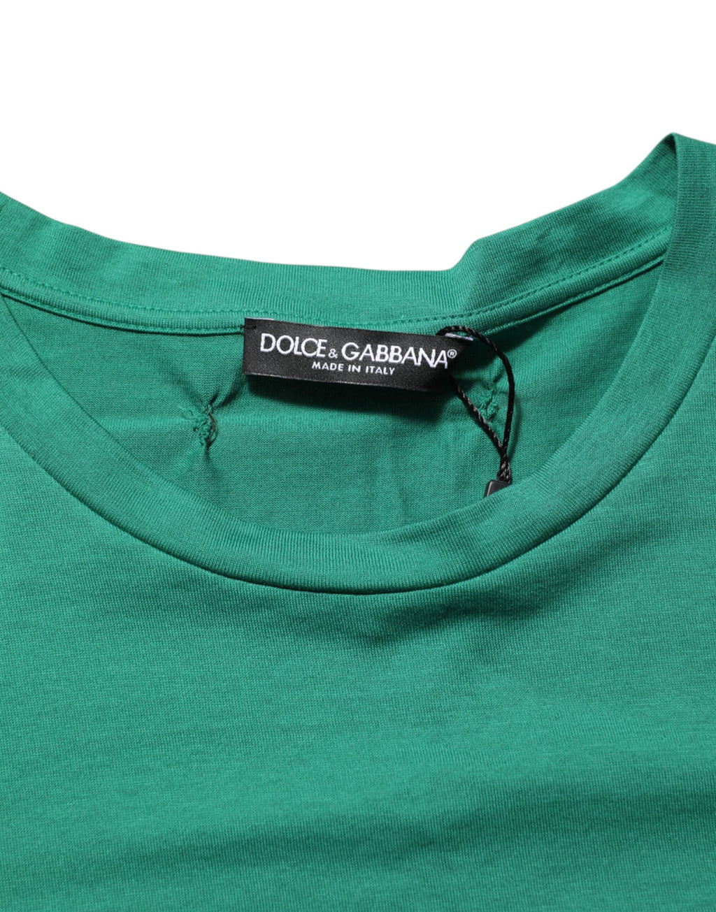 T-shirt à col rond Dolce & Gabbana en coton vert avec logo graphique imprimé, style décontracté et mode.