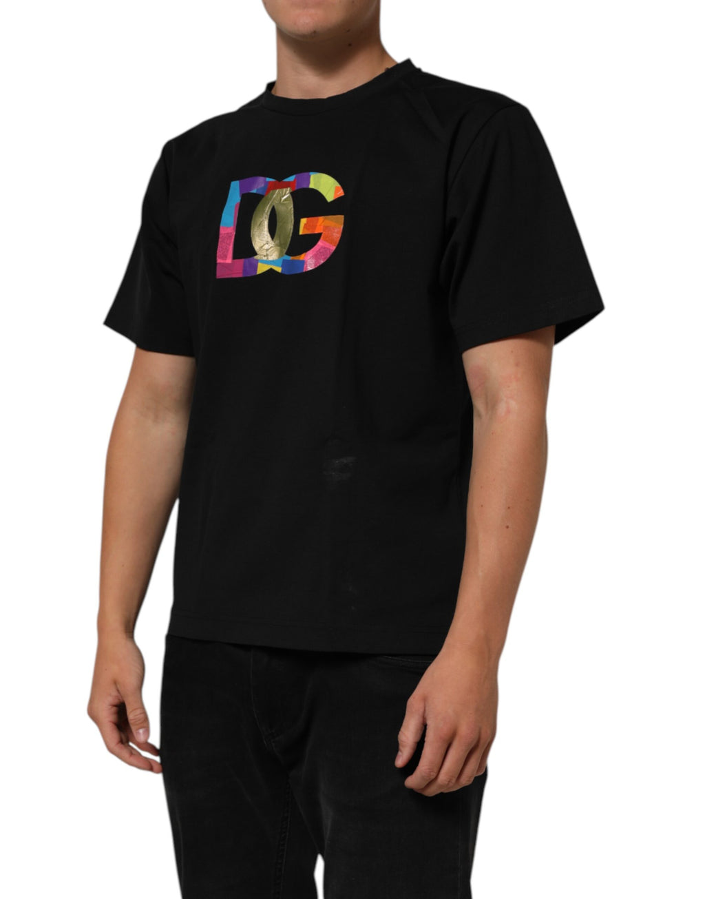 T-shirt homme en coton noir Dolce & Gabbana avec logo imprimé, col rond, style décontracté et moderne.