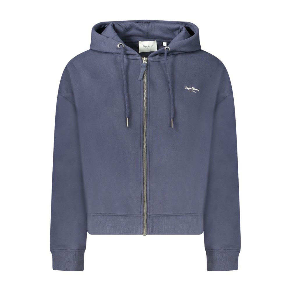 Sweat à capuche en coton bleu pour femme de la marque Pepe Jeans, visible avec fermeture éclair et poche frontale.