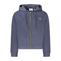 Sweat à capuche en coton bleu pour femme de la marque Pepe Jeans, visible avec fermeture éclair et poche frontale.