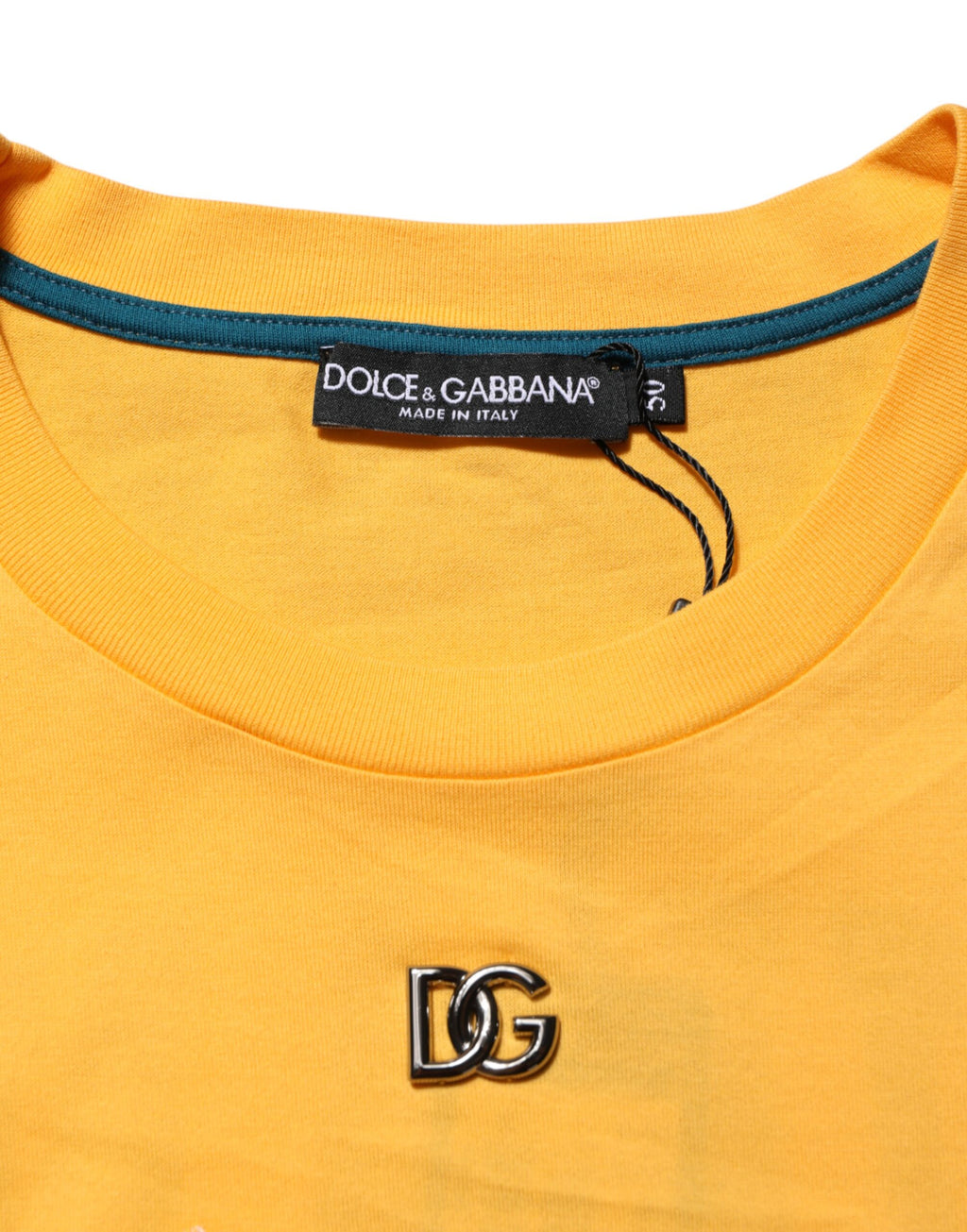 T-shirt à col rond en coton à fleurs jaunes Dolce & Gabbana Secret Garden, motif floral sur fond blanc.
