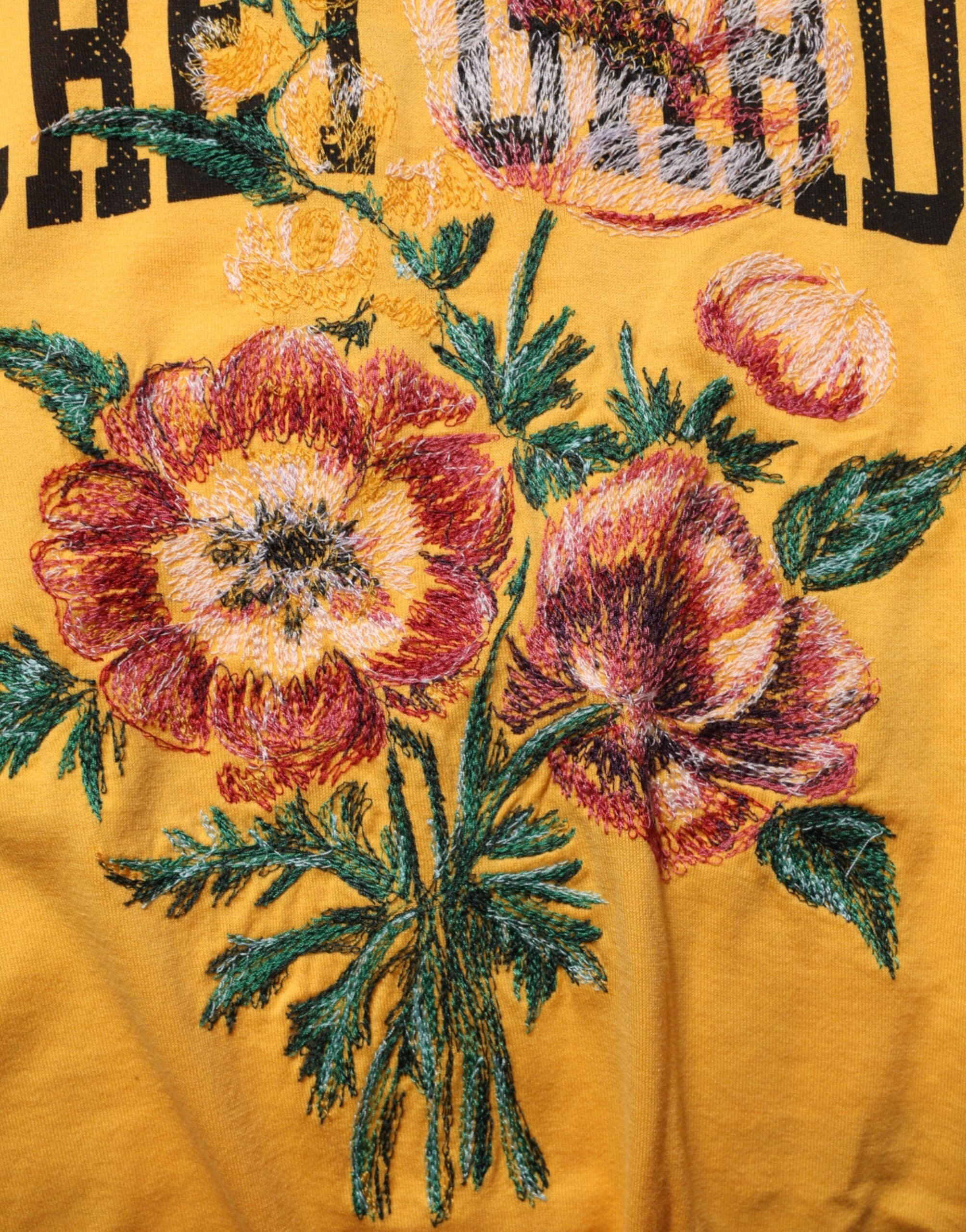 T-shirt en coton à col rond Dolce & Gabbana Secret Garden jaune avec motif floral, style décontracté.