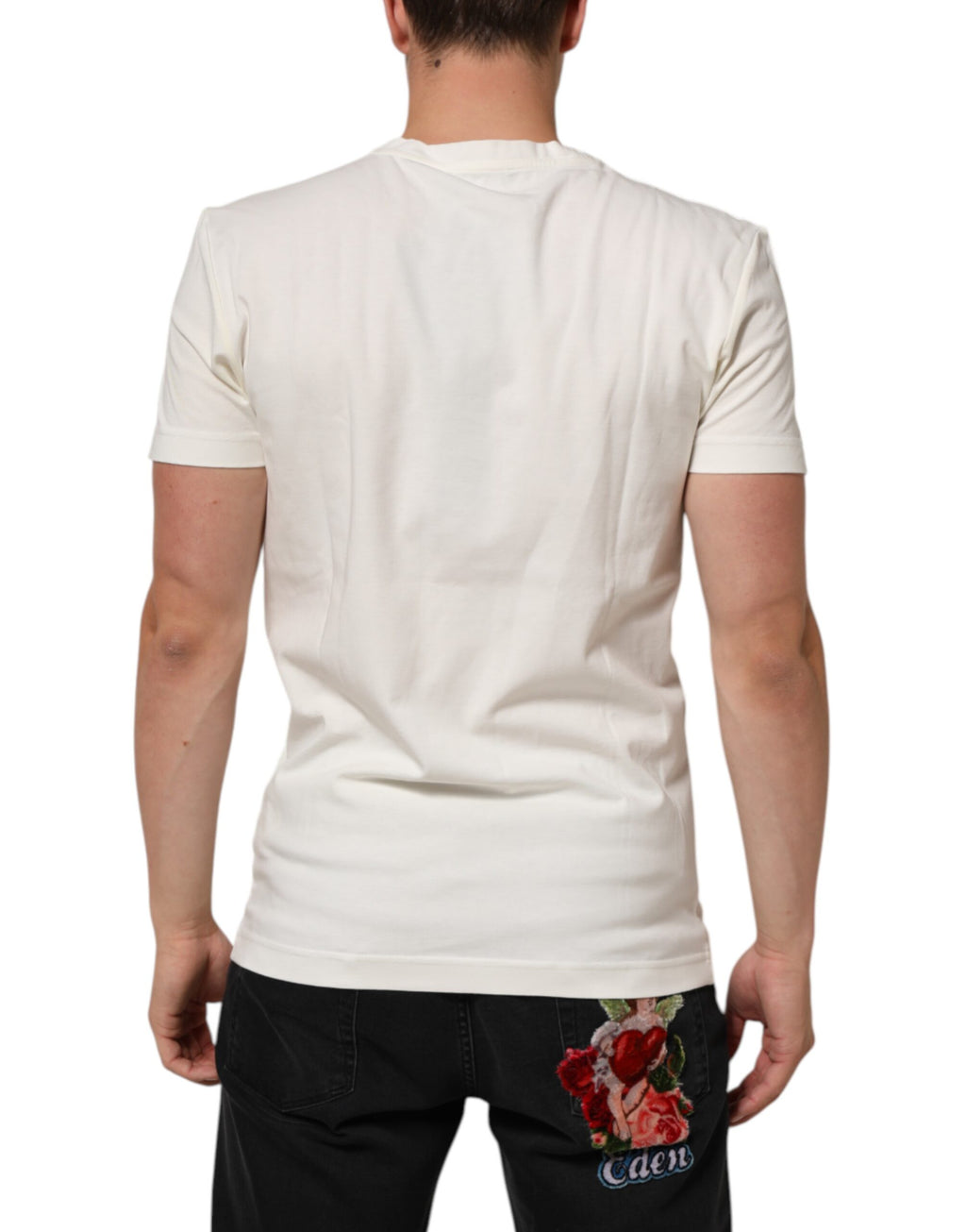 T-shirt blanc pour homme Dolce & Gabbana avec logo, motif bandana en coton, style élégant et décontracté
