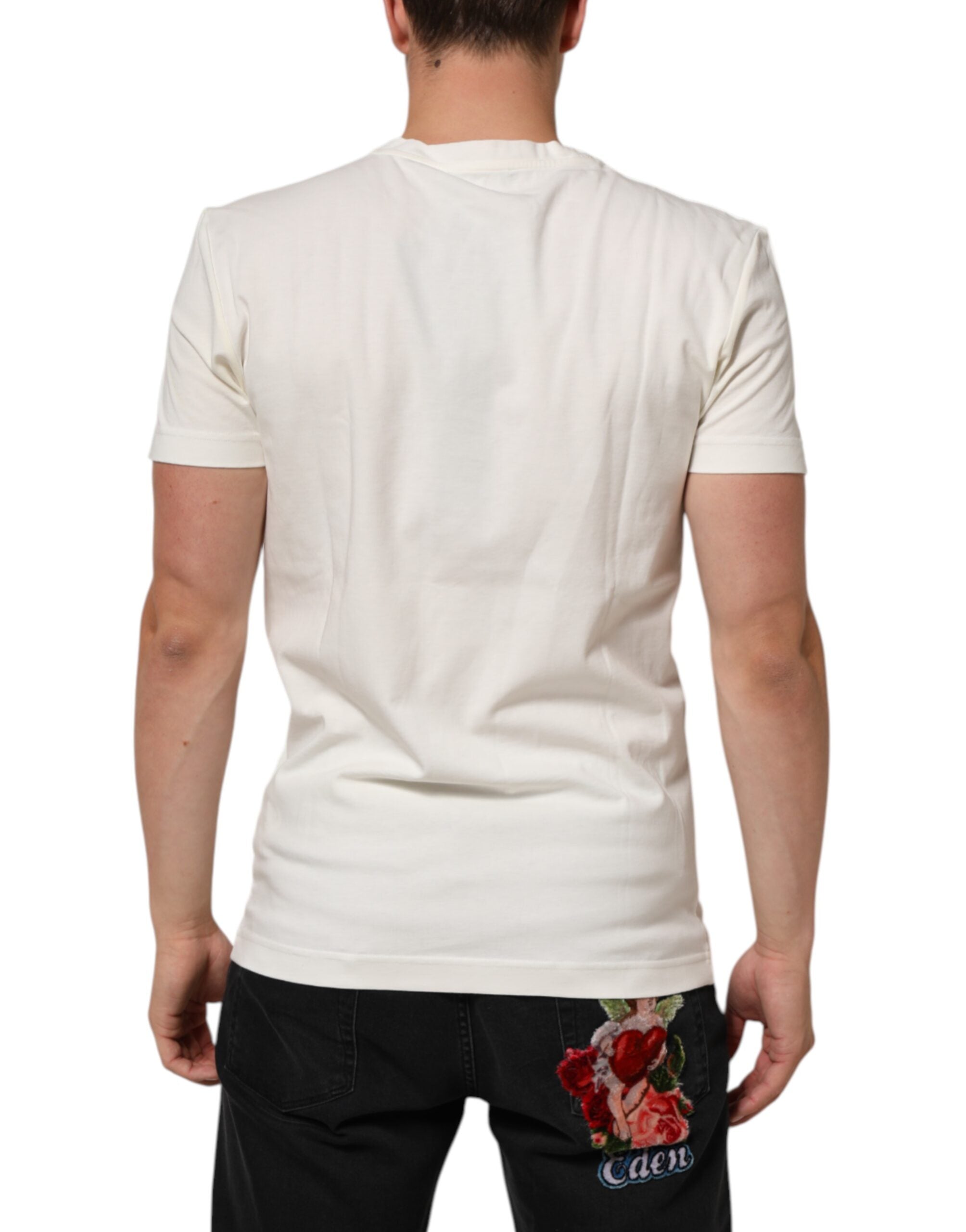 T-shirt blanc pour homme Dolce & Gabbana avec logo, motif bandana en coton, style élégant et décontracté