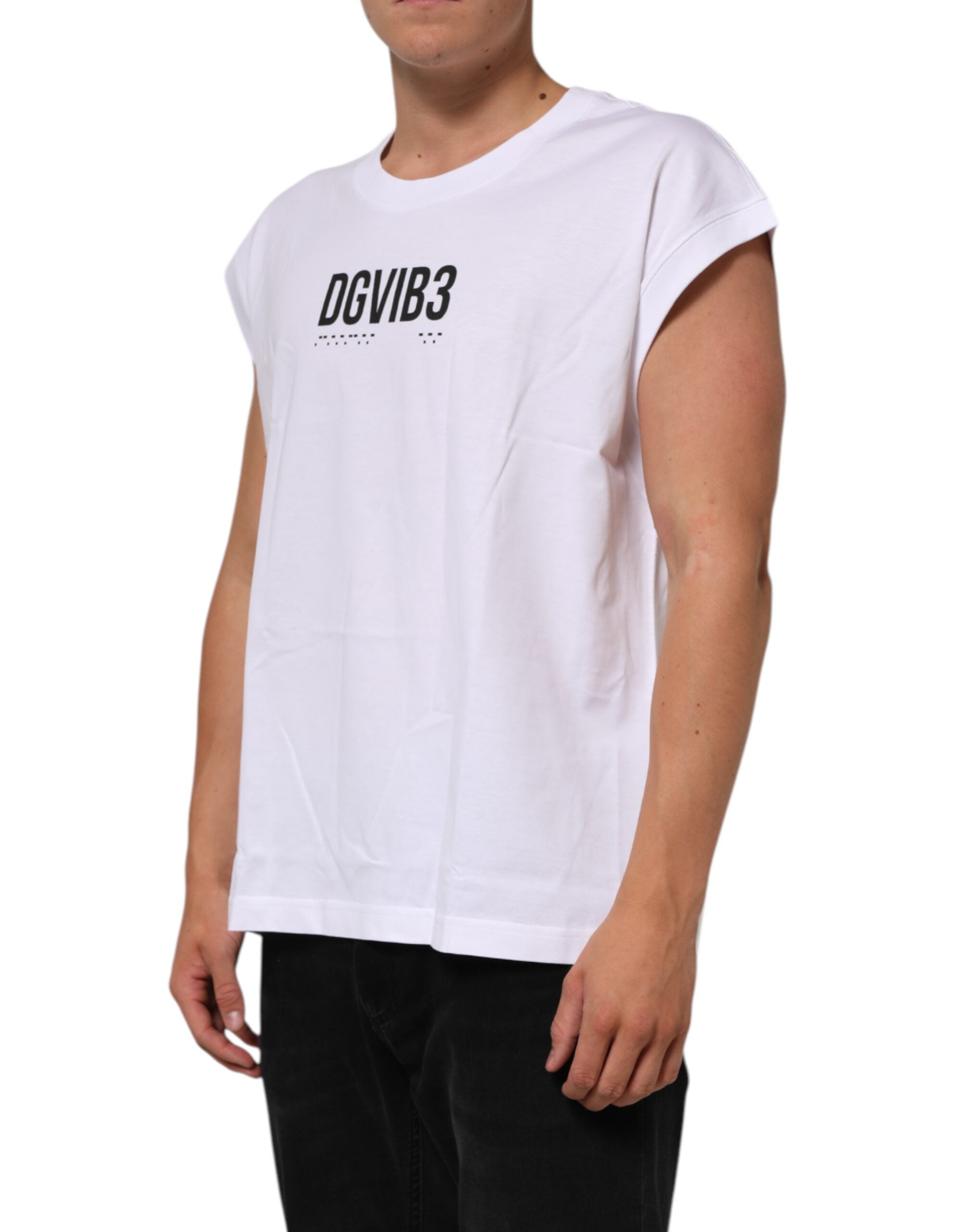 T-shirt sans manches en coton blanc Dolce & Gabbana avec impression florale, coupe décontractée et style élégant.