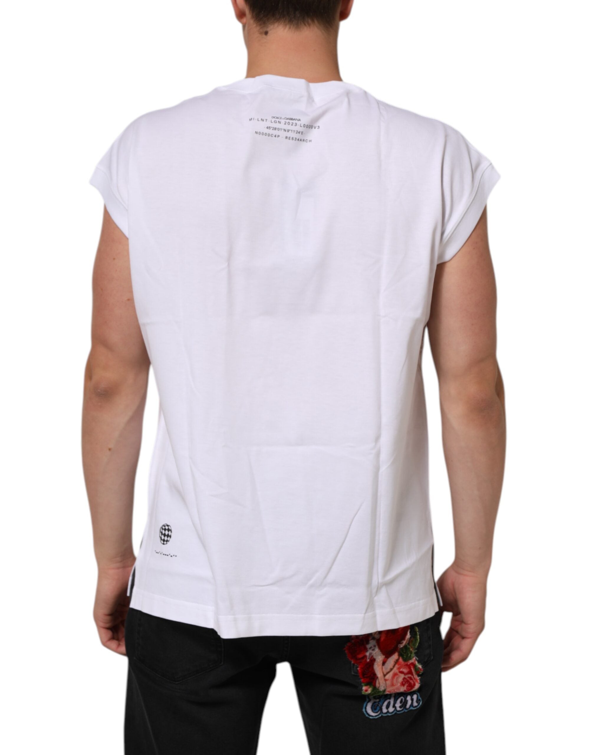 T-shirt sans manches Dolce & Gabbana en coton blanc avec imprimé, idéal pour un style décontracté et élégant.