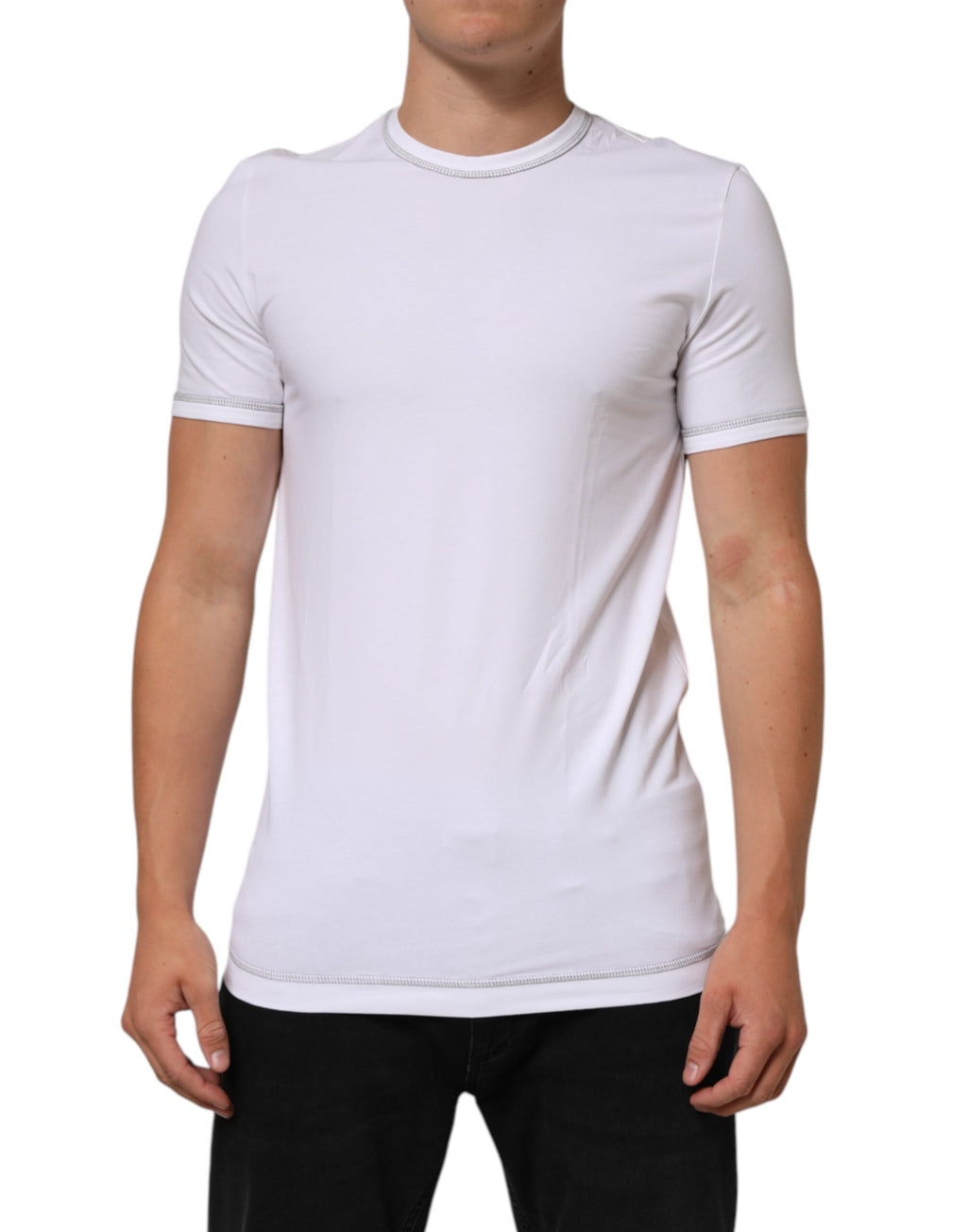 T-shirt blanc en coton pour homme de Dolce & Gabbana avec col rond, sous-vêtement élégant et confortable.