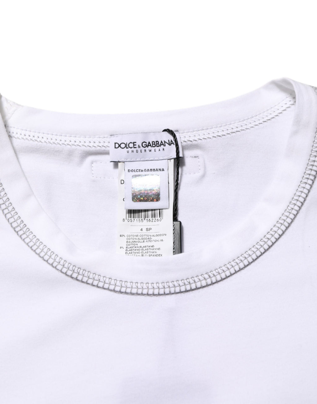 T-shirt blanc en coton pour homme de Dolce & Gabbana, col rond, sous-vêtement confortable et élégant.
