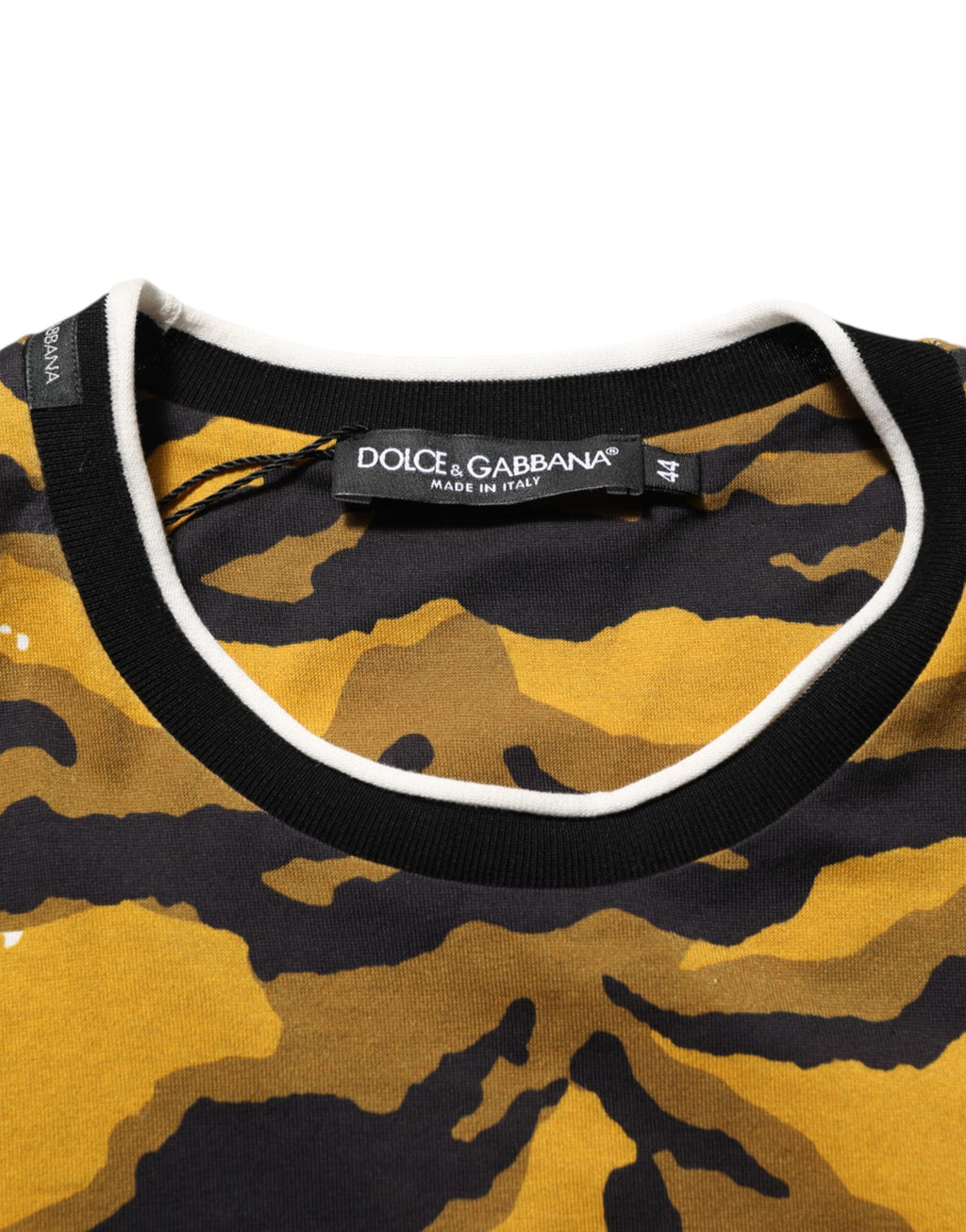 T-shirt Homme Dolce & Gabbana à col rond, motif léopard multicolore avec feuilles de palmier, design tendance et coloré.