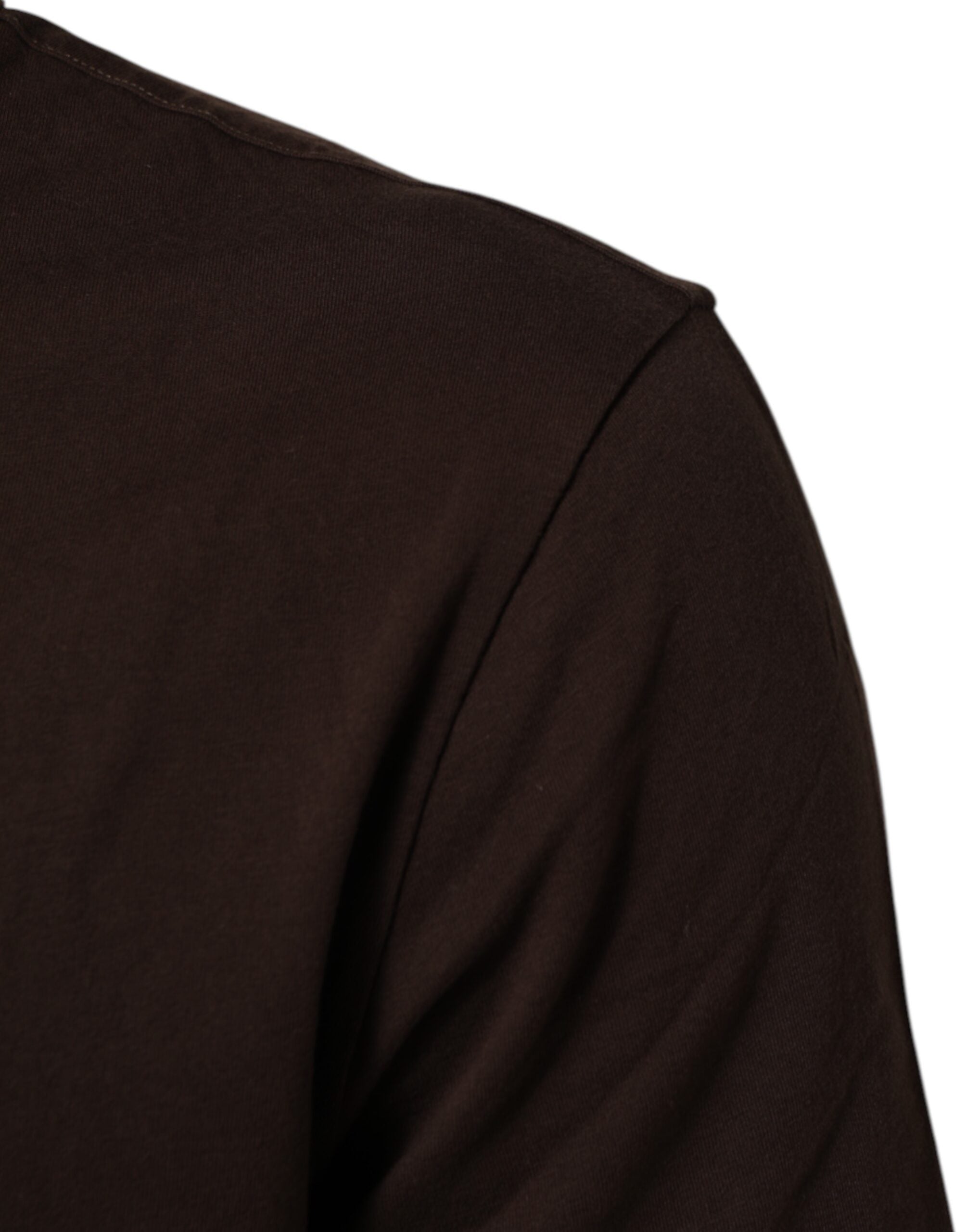 T-shirt homme Dolce & Gabbana marron avec motif laurier et pièces, col rond, vue de face.