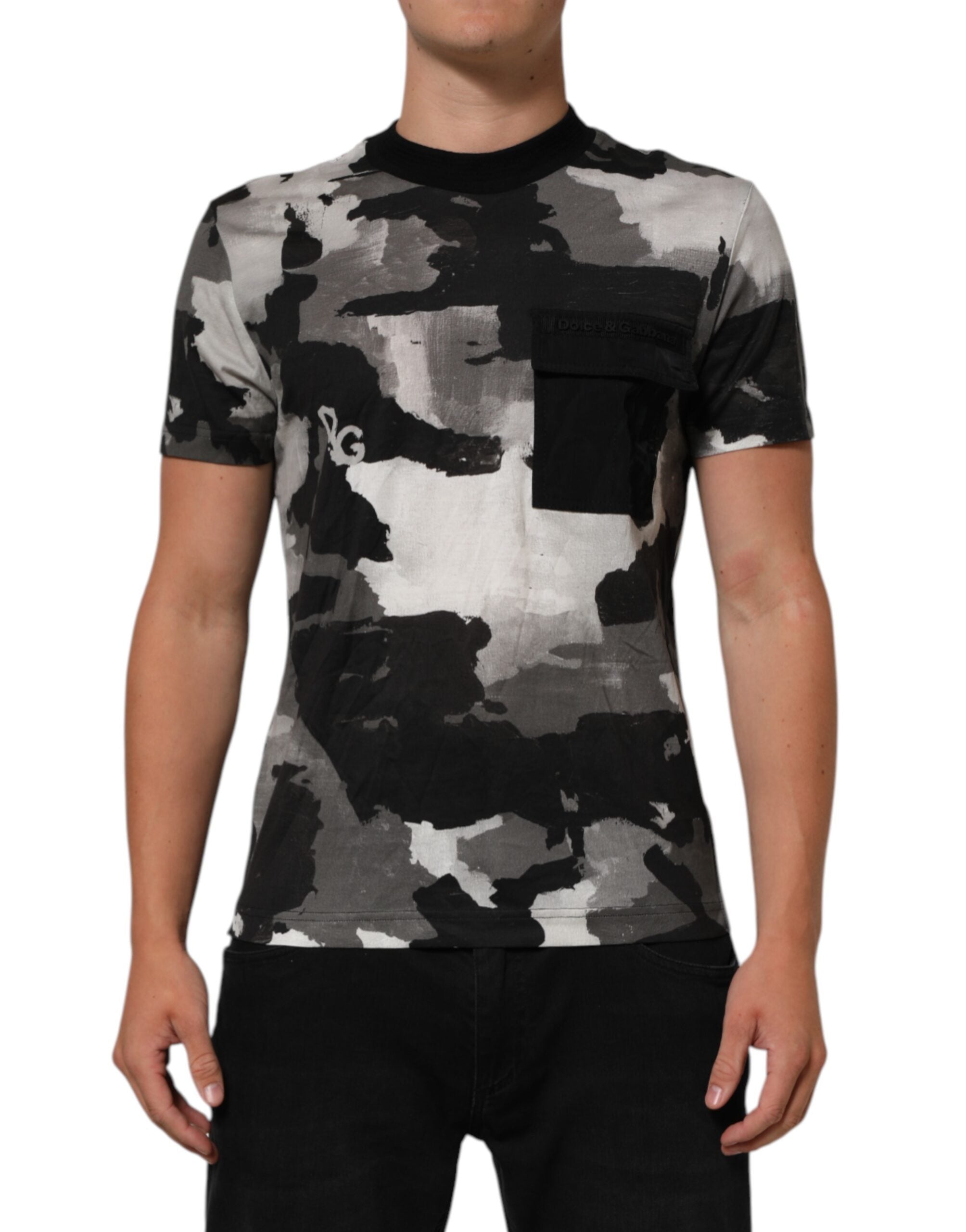 T-shirt homme Dolce & Gabbana à manches courtes avec motif camouflage multicolore, style décontracté.