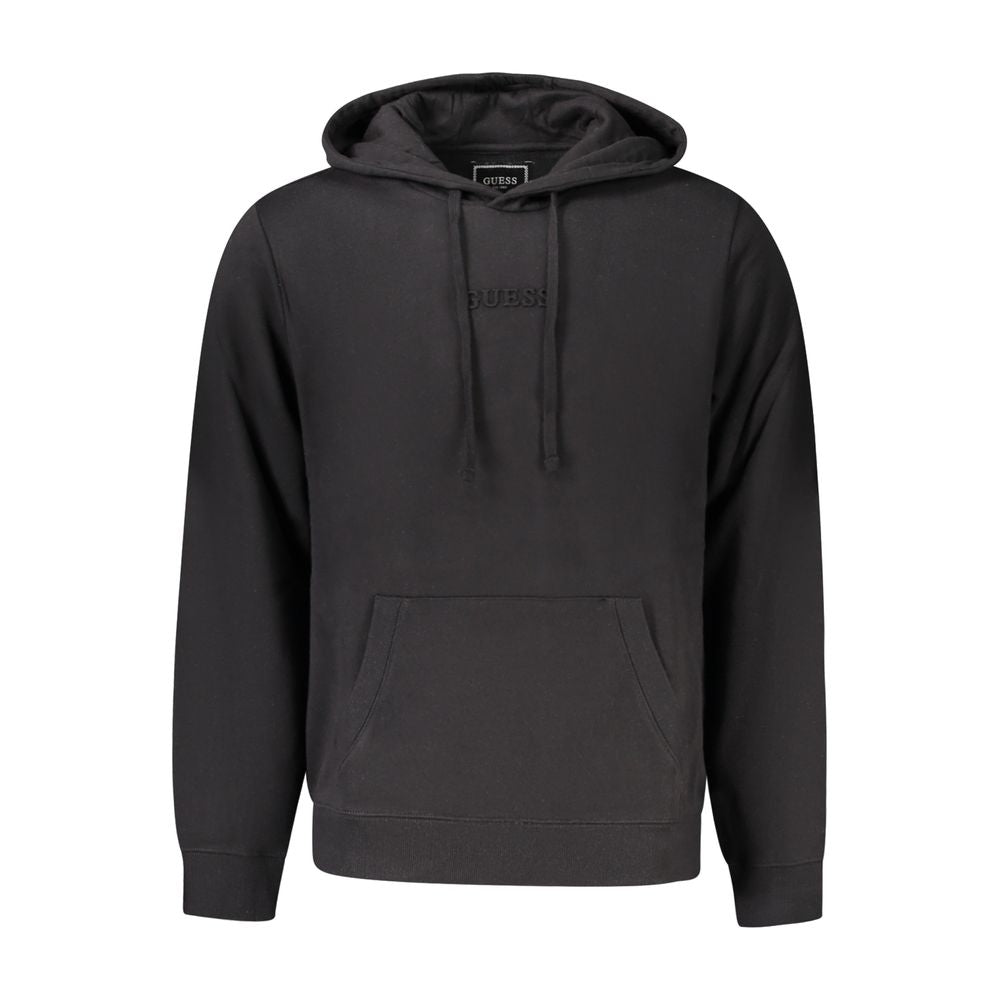 Sweat à capuche pour hommes Guess Jeans en coton bio noir, avec logo Guess sur la poitrine, coupe classique et confortable.