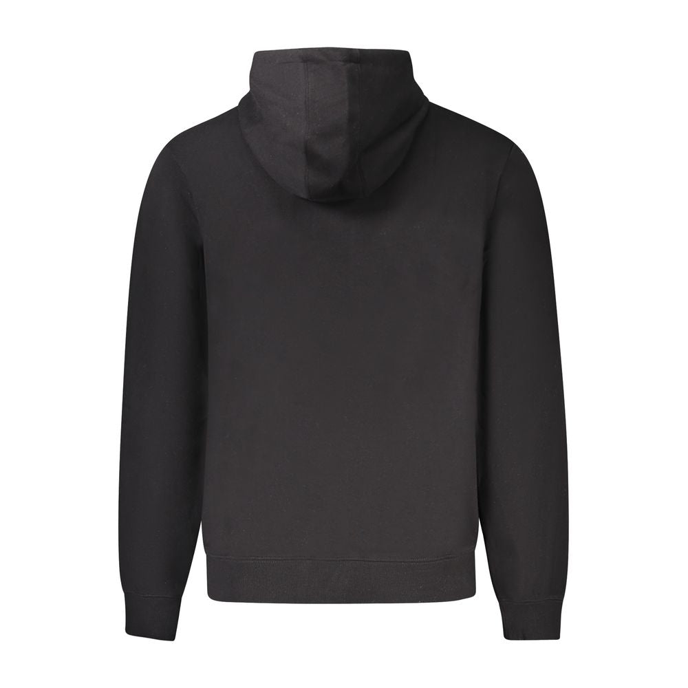 Sweat à capuche noir pour homme en coton biologique Guess Jeans, visible avec logo brodé et coupe décontractée.