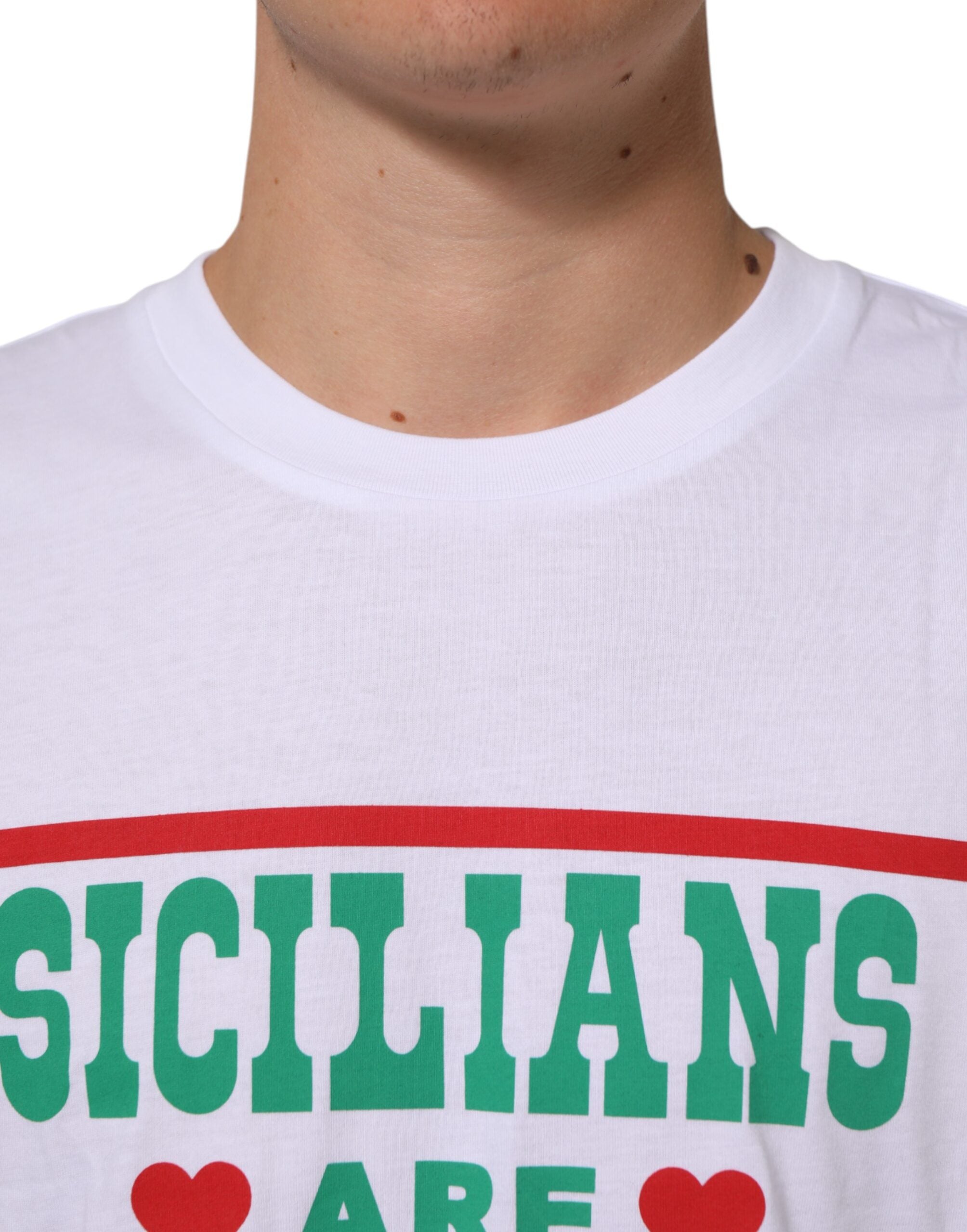 T-shirt blanc en coton à col rond avec imprimé graphique Dolce & Gabbana, style décontracté et moderne.