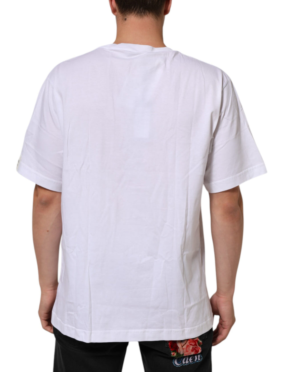 T-shirt blanc Dolce & Gabbana en coton avec imprimé graphique, col rond, vue de face.