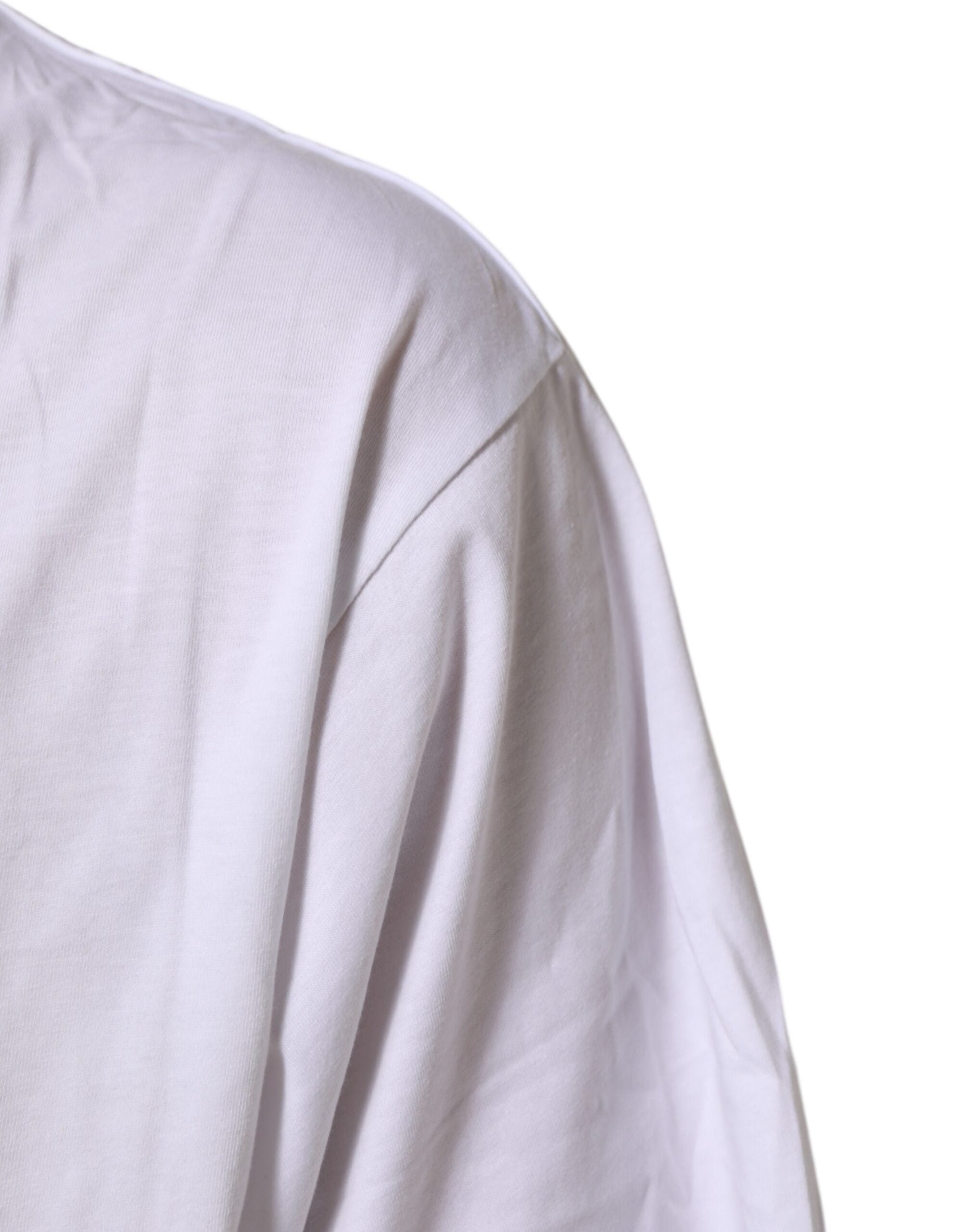 T-shirt en coton blanc Dolce & Gabbana avec imprimé graphique, col rond et style décontracté, vue de face.