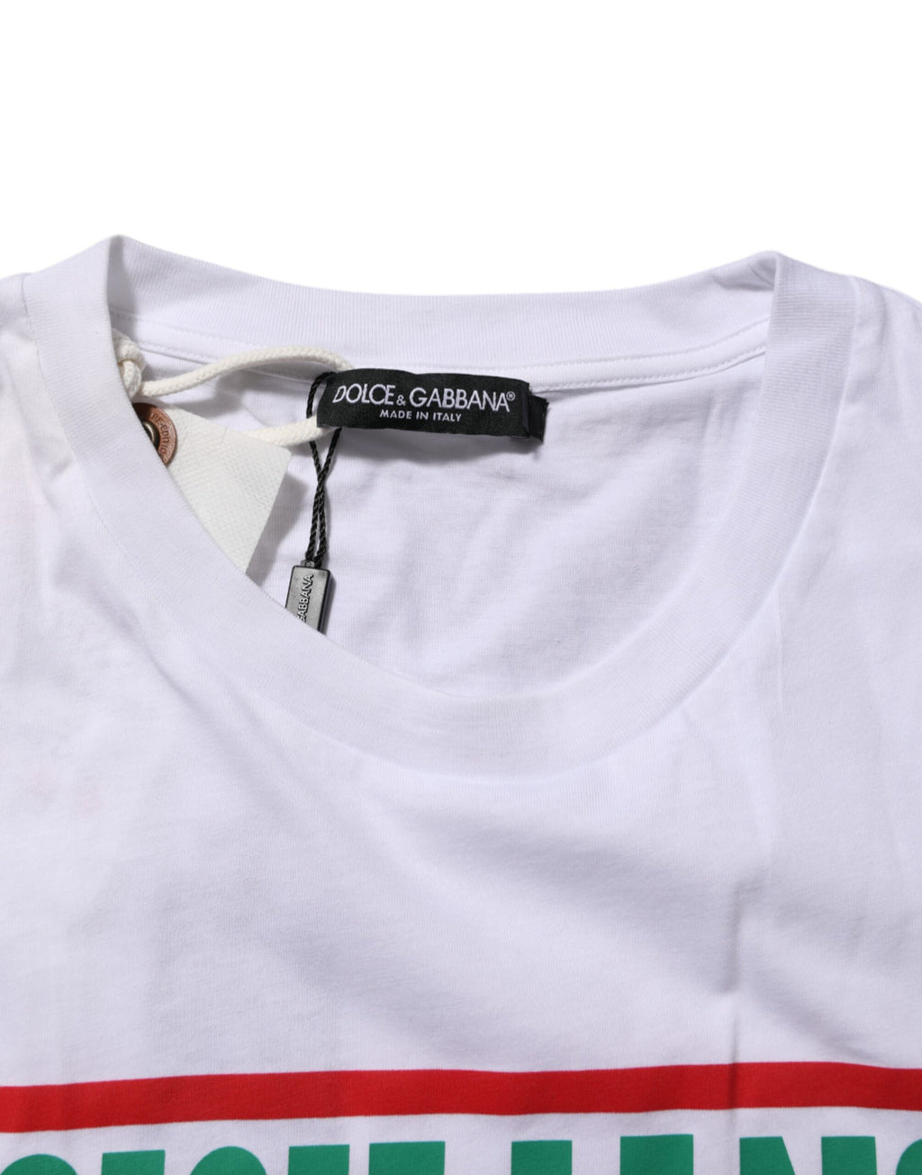 T-shirt blanc en coton avec imprimé graphique Dolce & Gabbana, col rond et style décontracté.