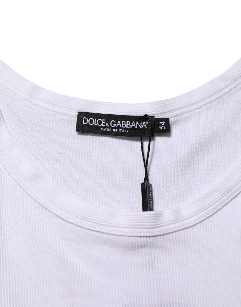T-shirt sans manches blanc Dolce & Gabbana à col rond, vue de face, léger et élégant, parfait pour un style chic décontracté.