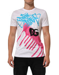 T-shirt en coton blanc Dolce & Gabbana avec imprimé graphique, col rond et style décontracté.