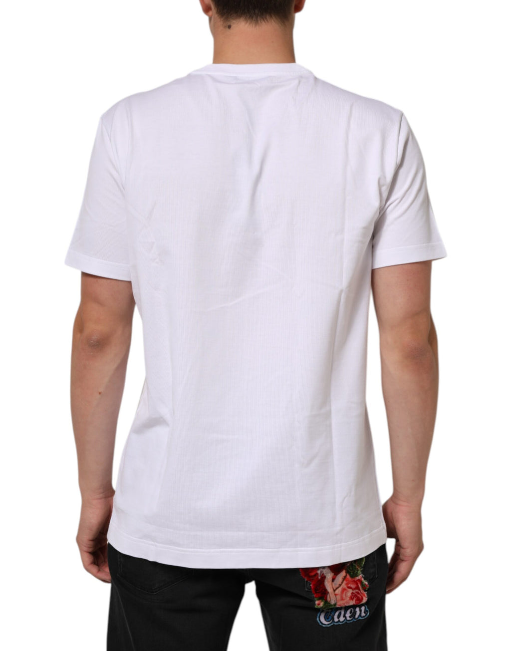 T-shirt blanc en coton à col rond et manches courtes de Dolce & Gabbana, vue de face.