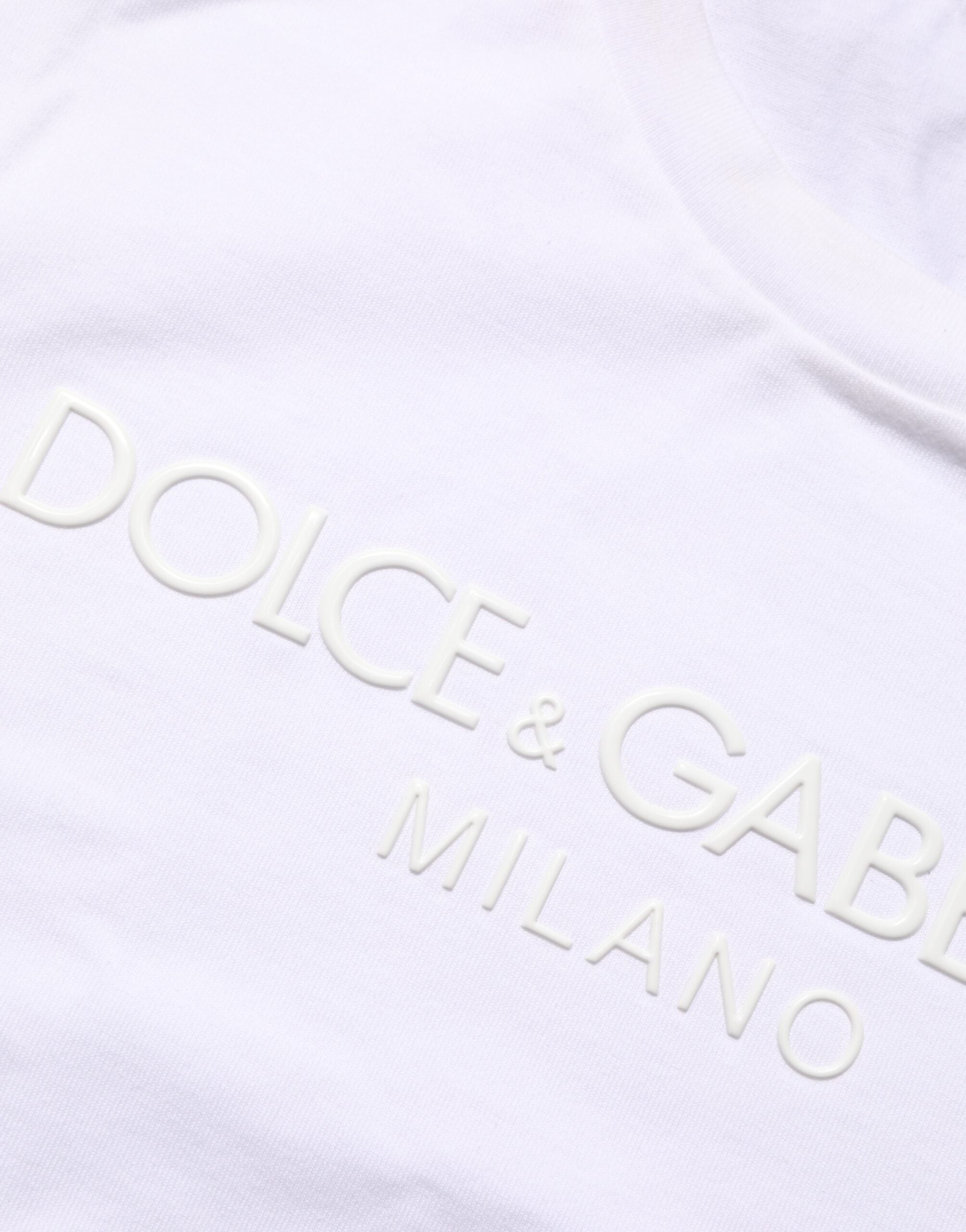 T-shirt blanc en coton à col rond Dolce & Gabbana, manches courtes, style élégant et confortable pour homme.