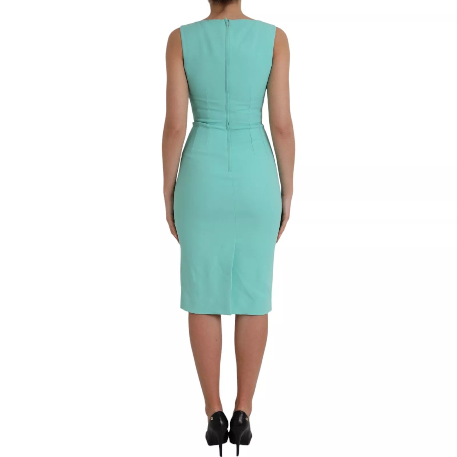 Robe midi sans manches en viscose verte de Dolce & Gabbana, coupe ajustée et élégante, pour femme.